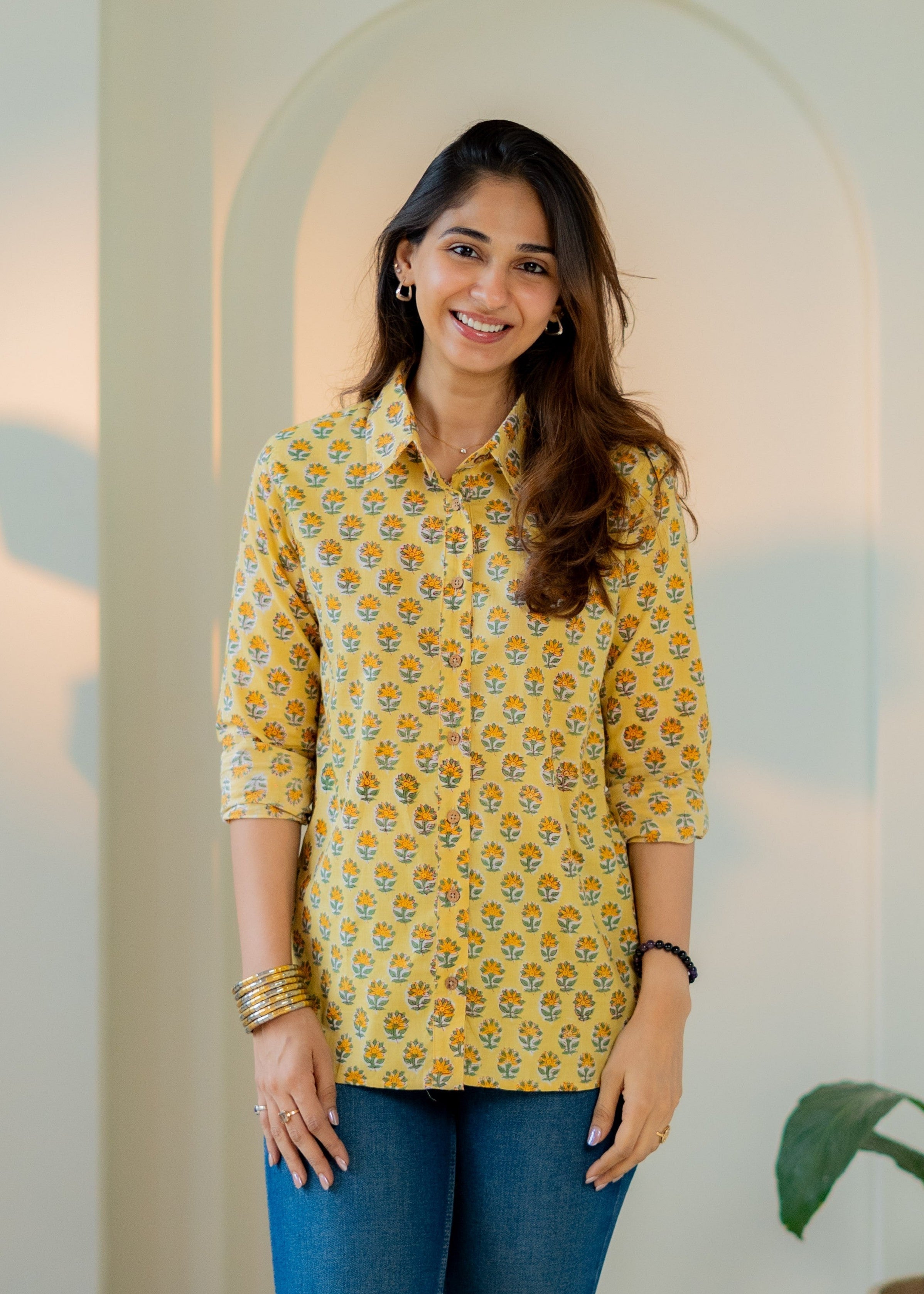 Lemon Flower Block Print Shirt