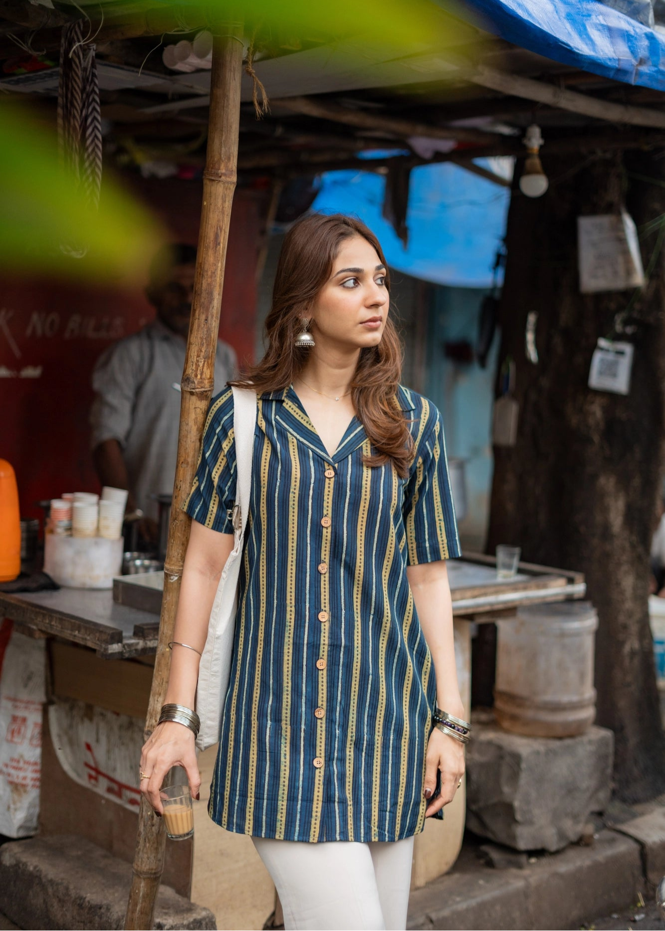 Navy Indigo Stripe Ajrakh Natural Dye Shirt Kurti