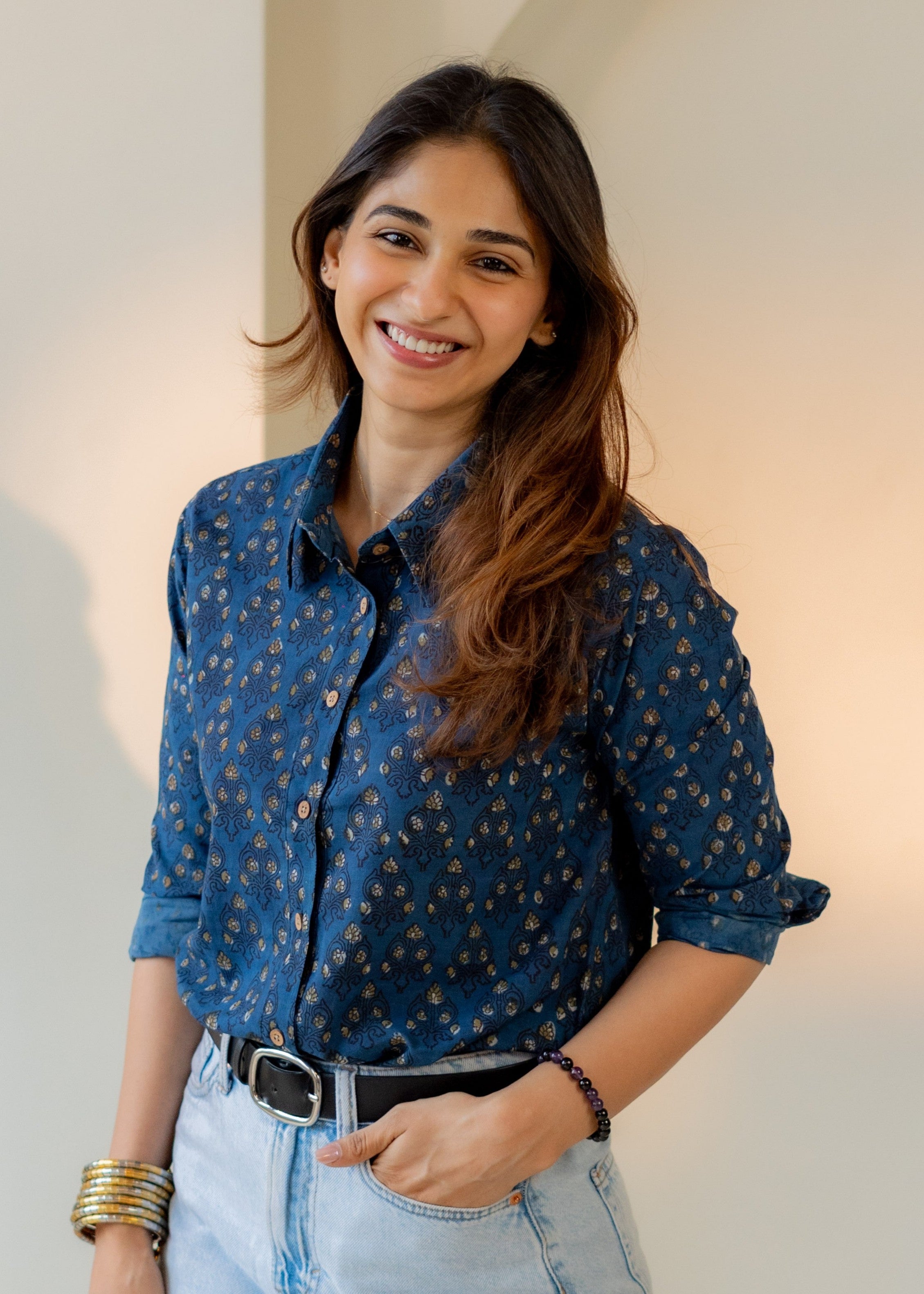 Blue Royal Handblock Cotton Shirt