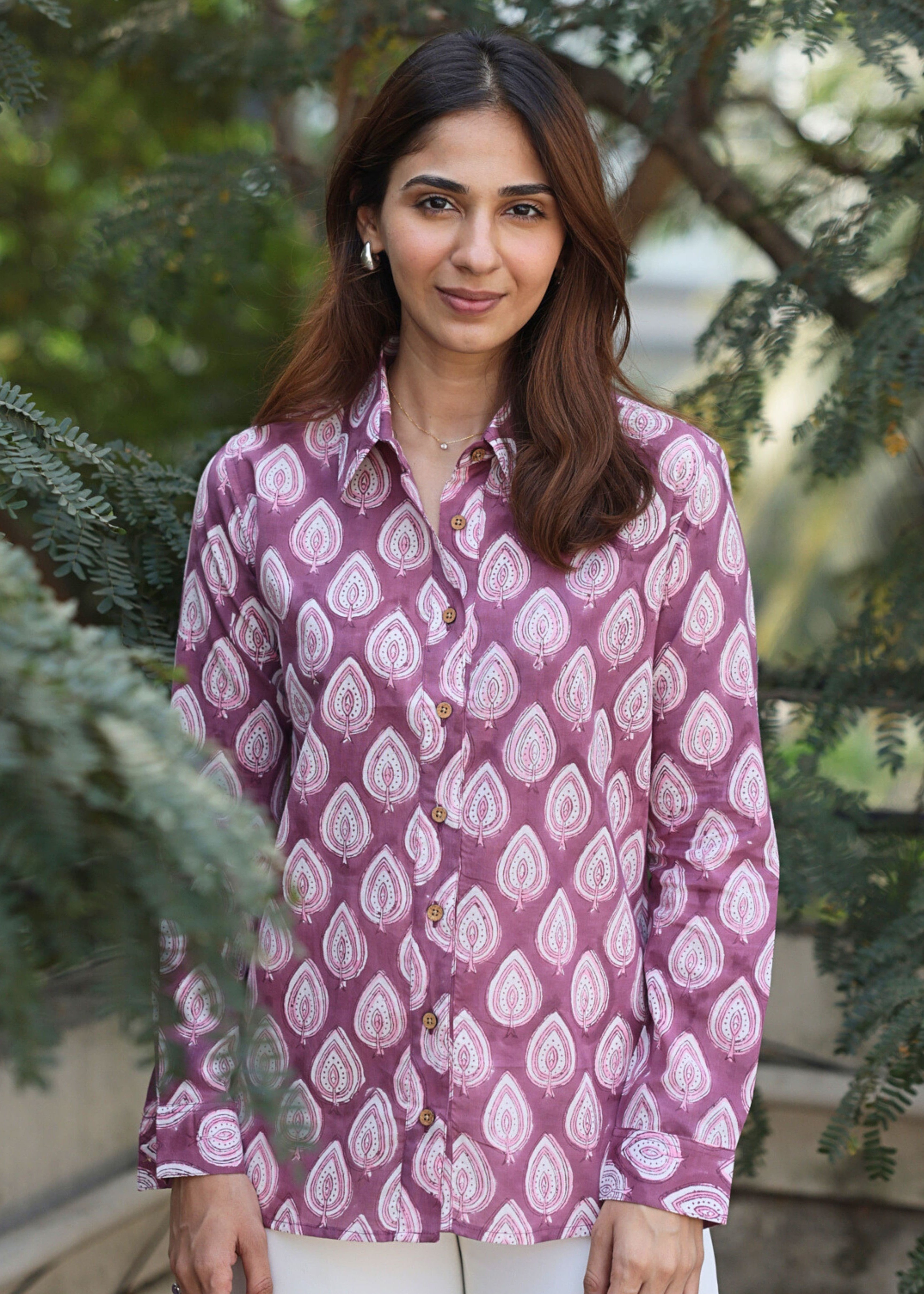Purple Leaf Handblock Shirt