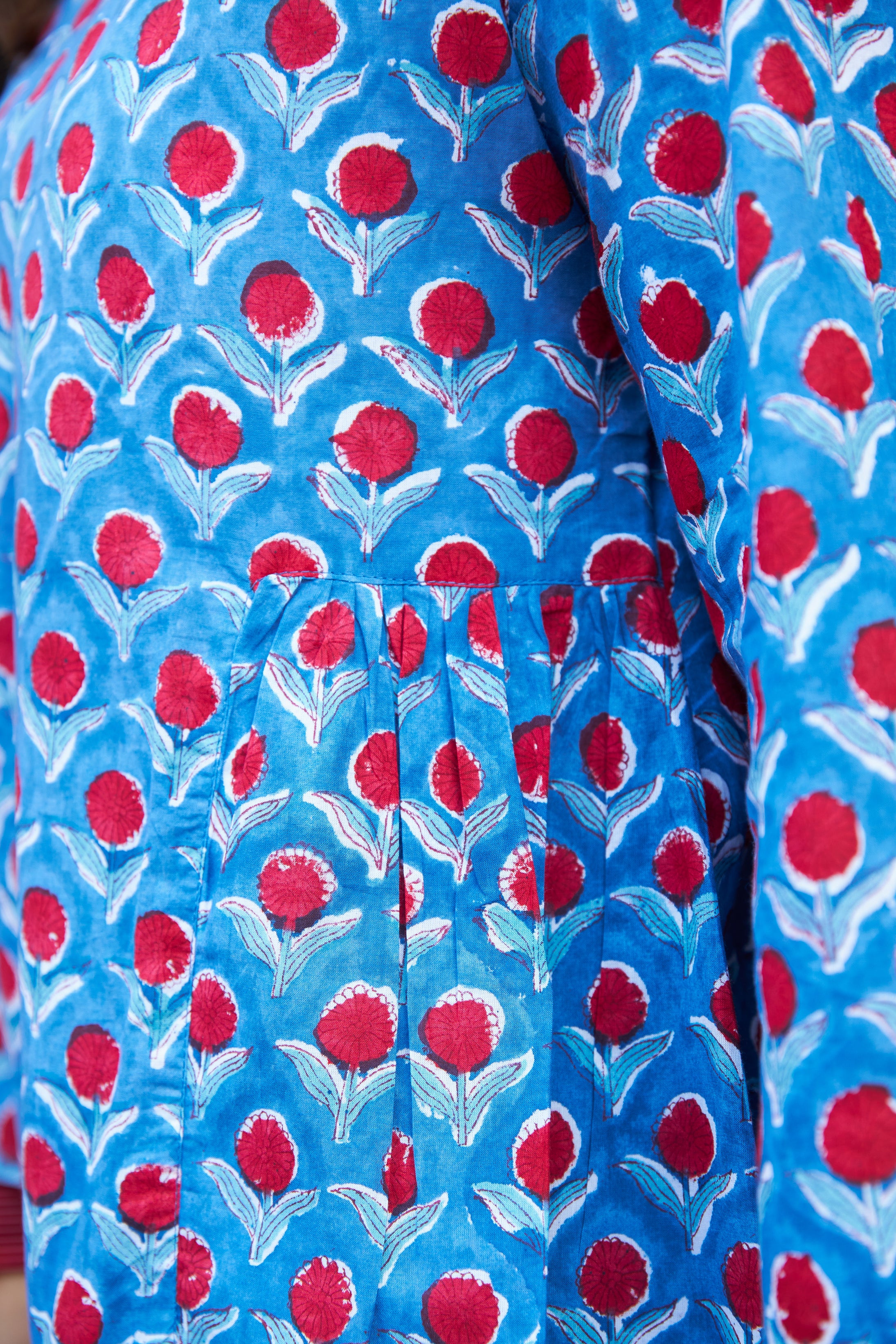 Blue Cherry Bell Sleeves Cotton Short Top