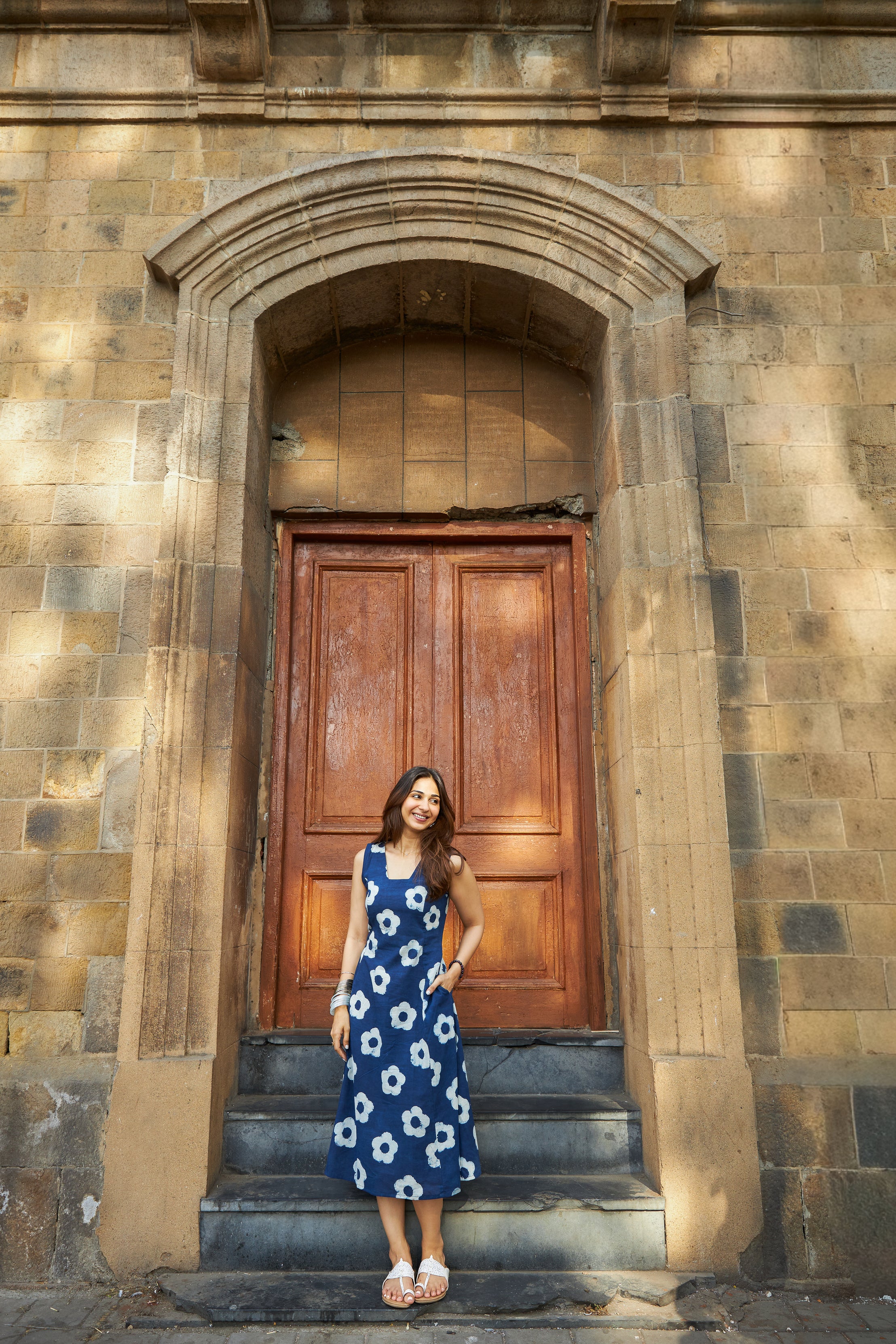 Indigo Floral Handblock Cotton Corset Dress