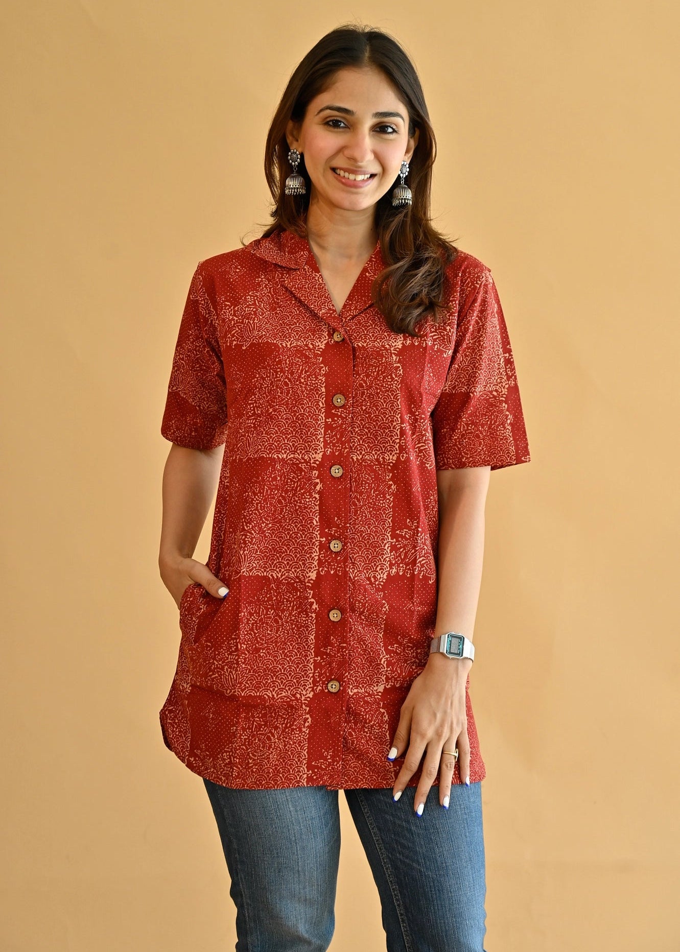 Laal Ajrakh Natural Dye Shirt Kurti