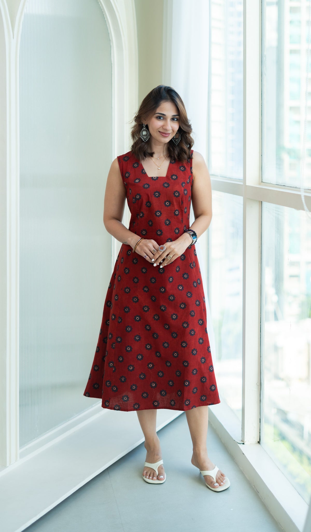 Ajrakh Laal Sitara Cotton Corset Dress