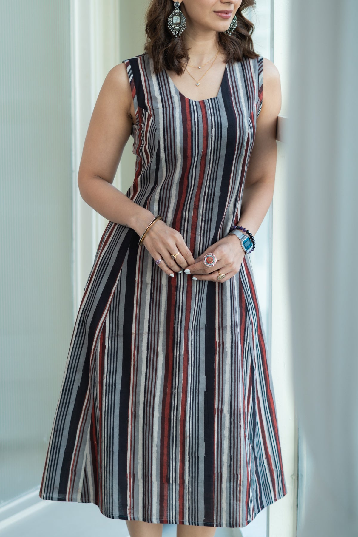 Doriya Bagru Stripe Cotton Corset Dress