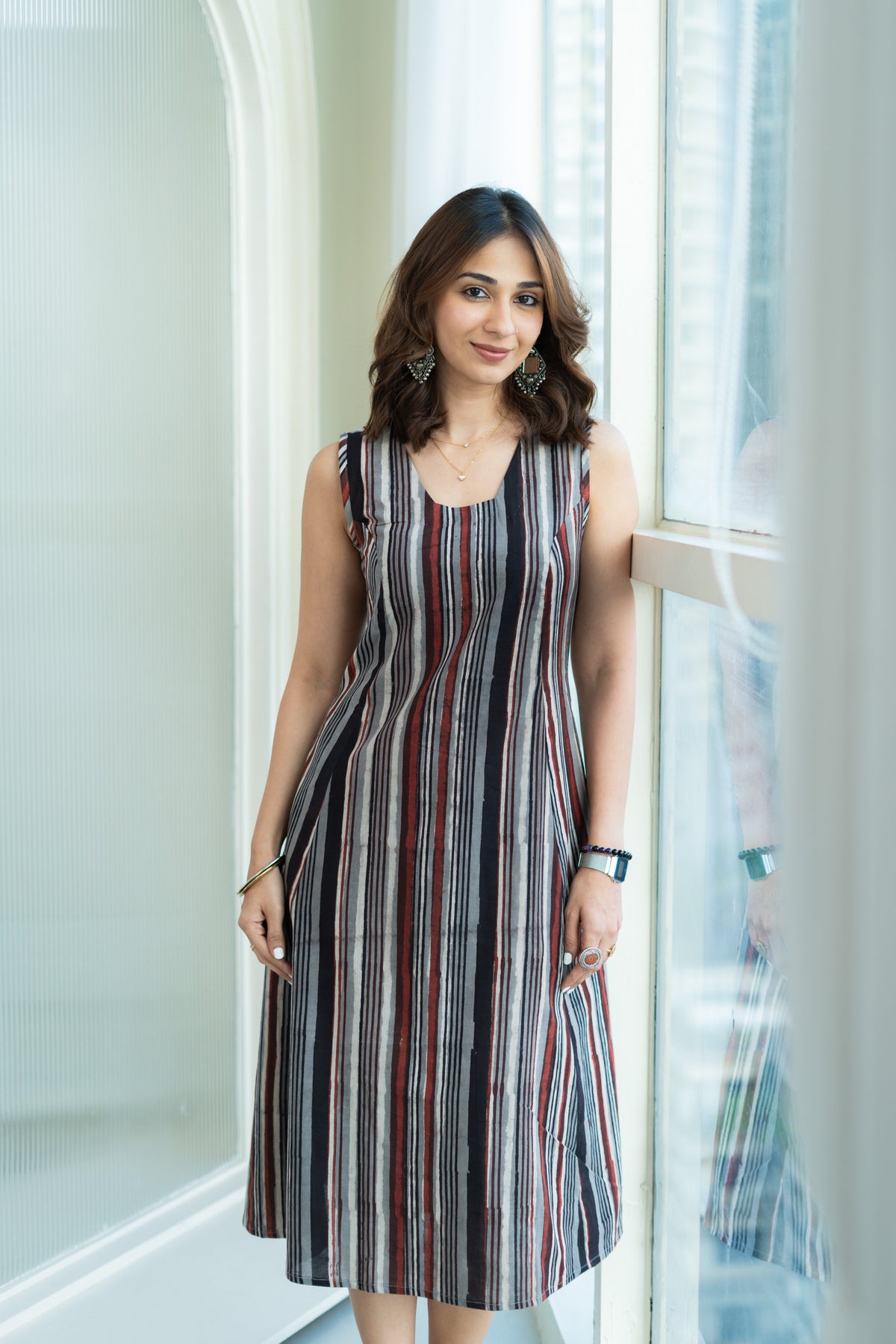 Doriya Bagru Stripe Cotton Corset Dress