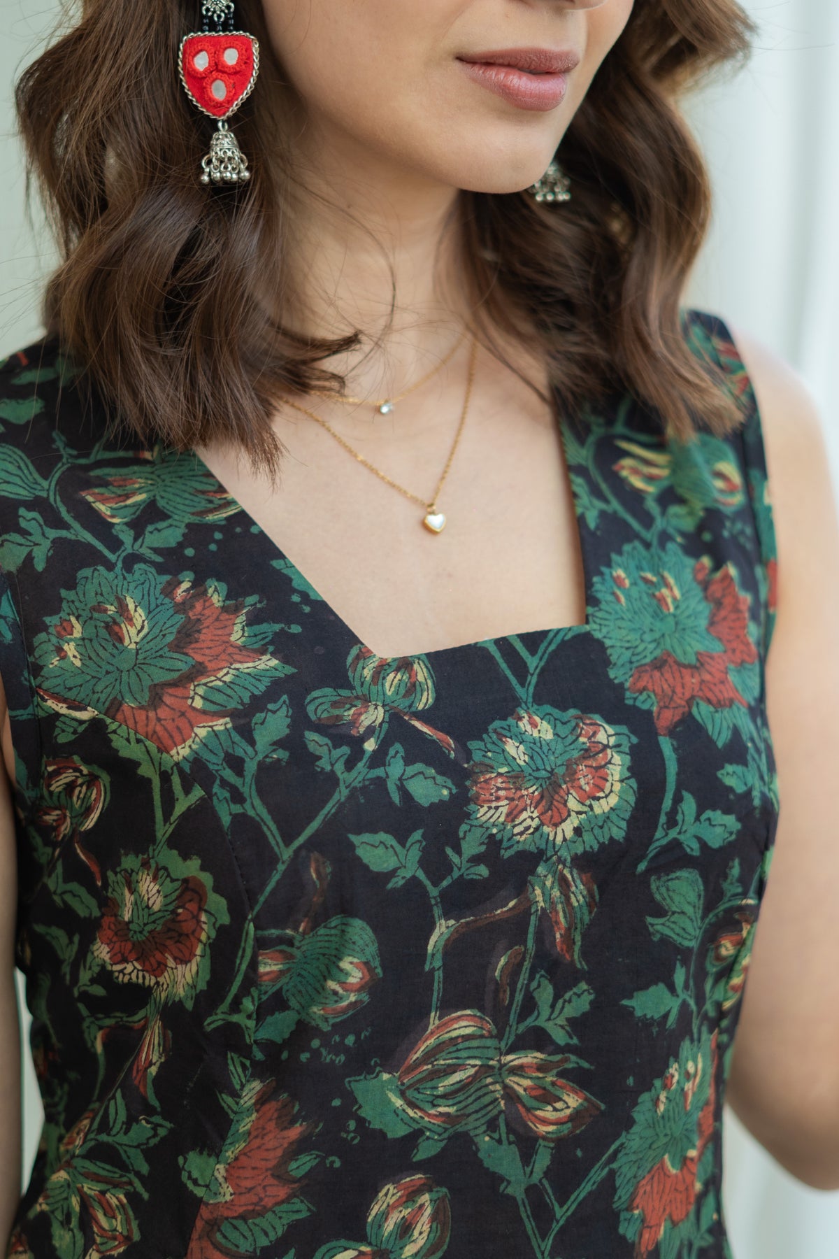Syahi Green Floral Cotton Corset Dress