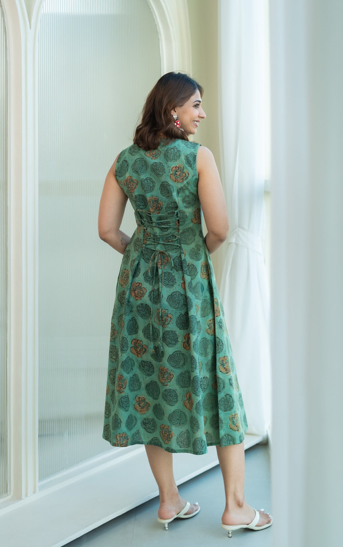 Green Bagru Floral Cotton Corset Dress