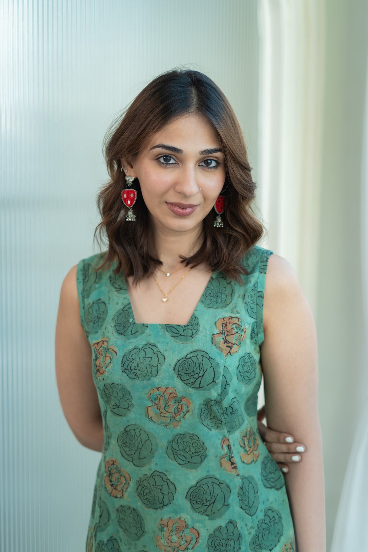 Green Bagru Floral Cotton Corset Dress