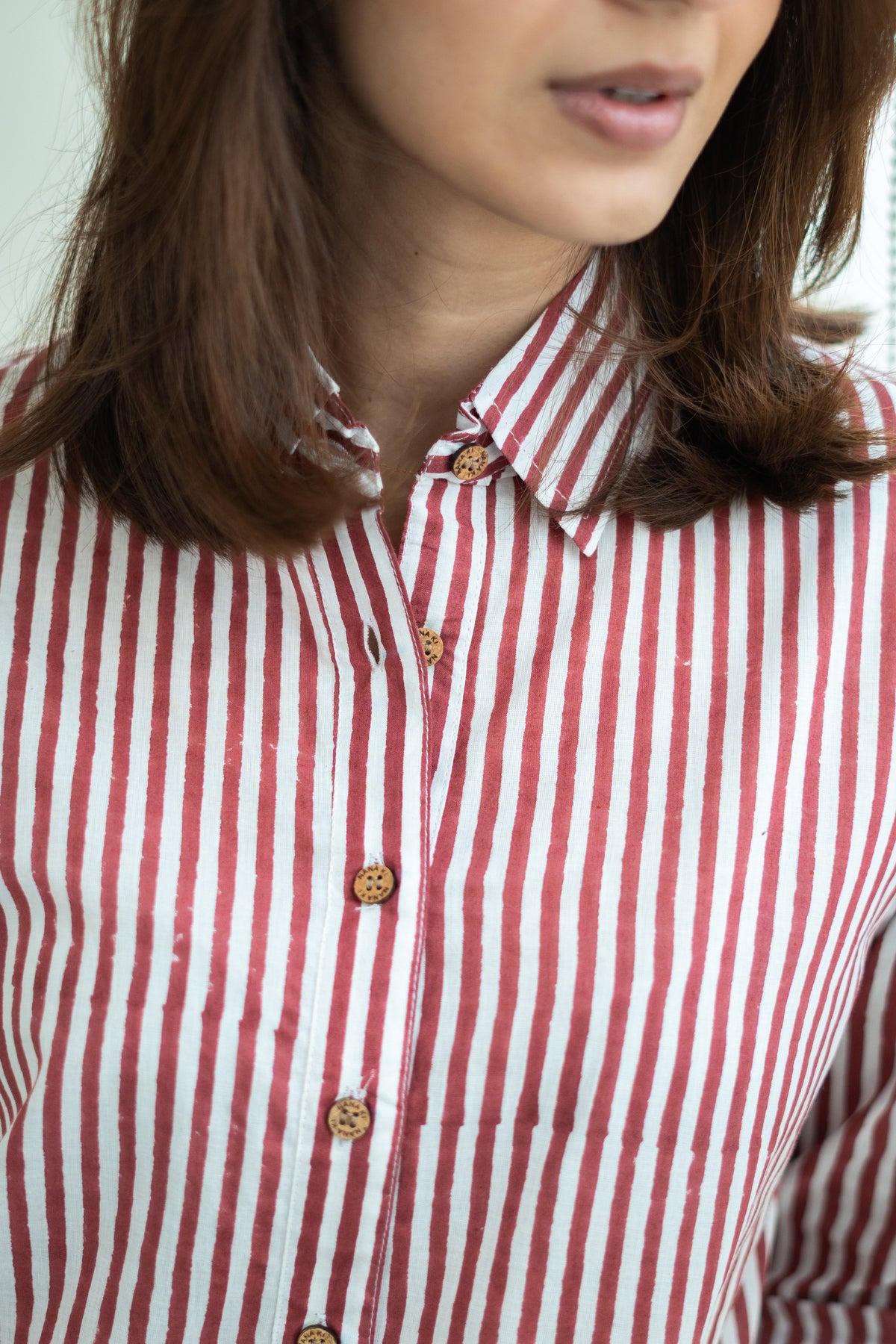 Laal Leheriya Stripe Block Print Cotton Shirt