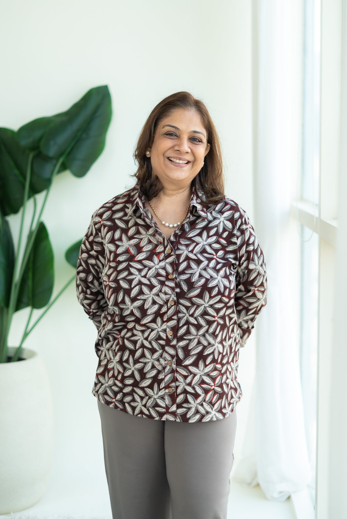 Wine Bagru Floral Handblock Cotton Shirt