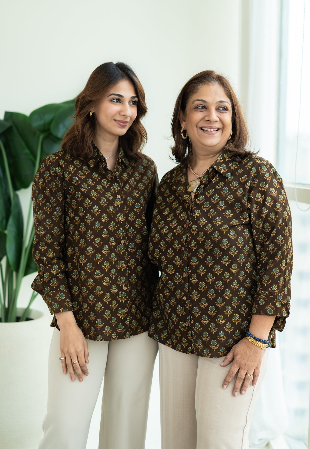 Ajrakh Gold Floral Block Print Shirt