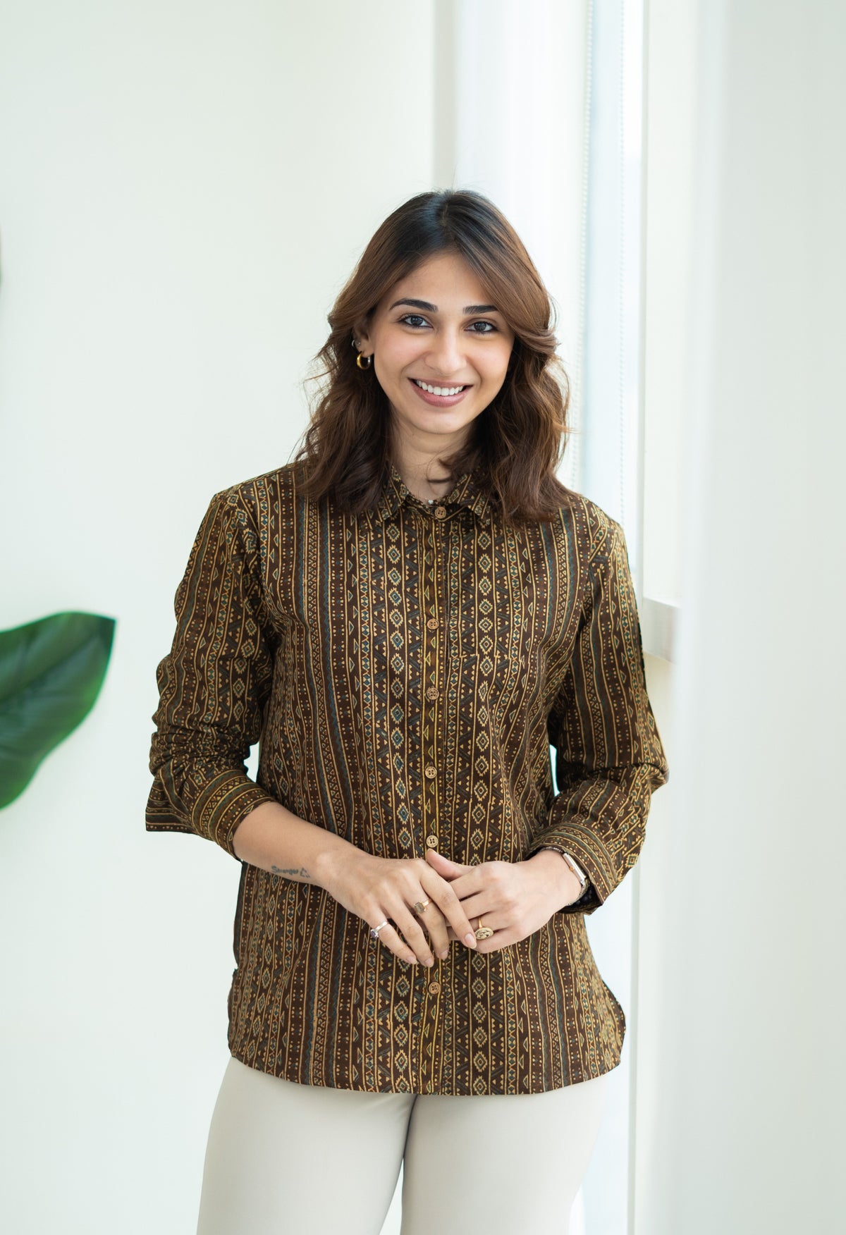 Ajrakh Gold Stripe Handblock Cotton Shirt