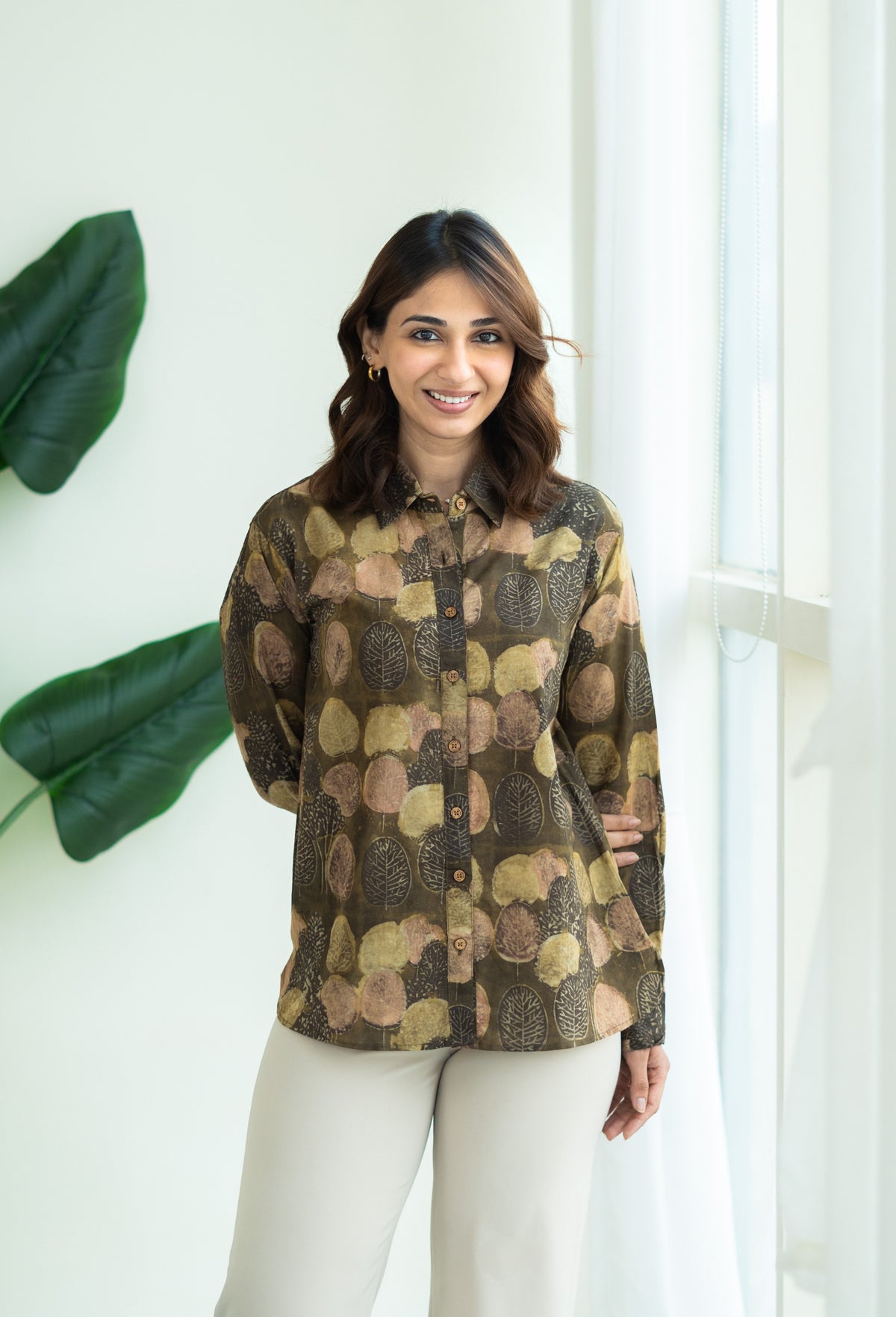 Bagru Gold Plant Block Print Cotton Shirt