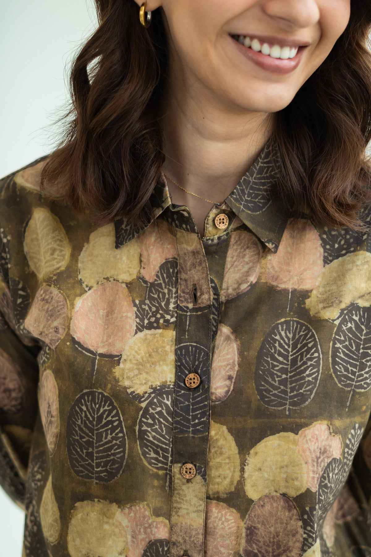 Bagru Gold Plant Block Print Cotton Shirt