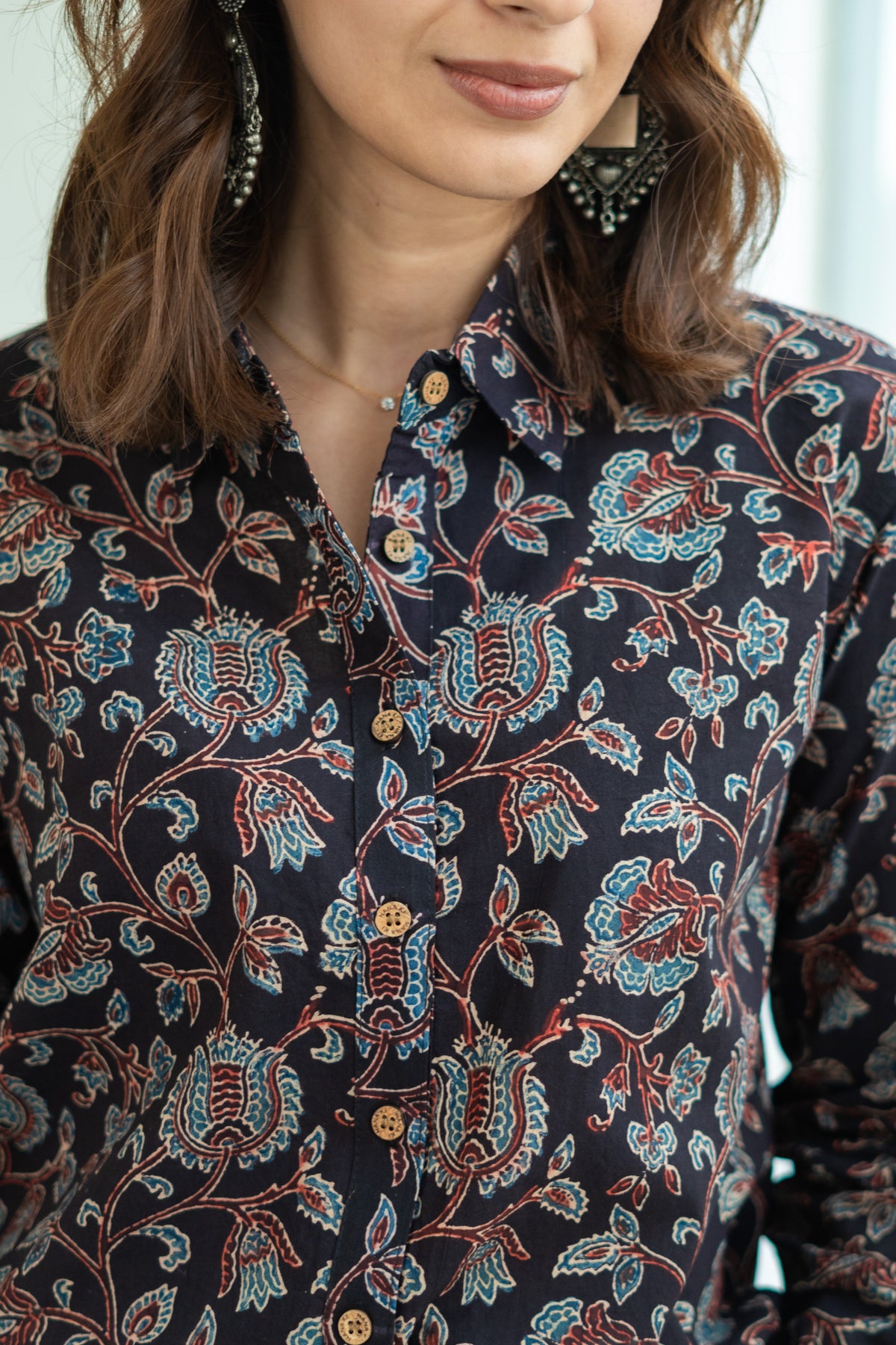 Black Ajrakh Floral Block Print Shirt