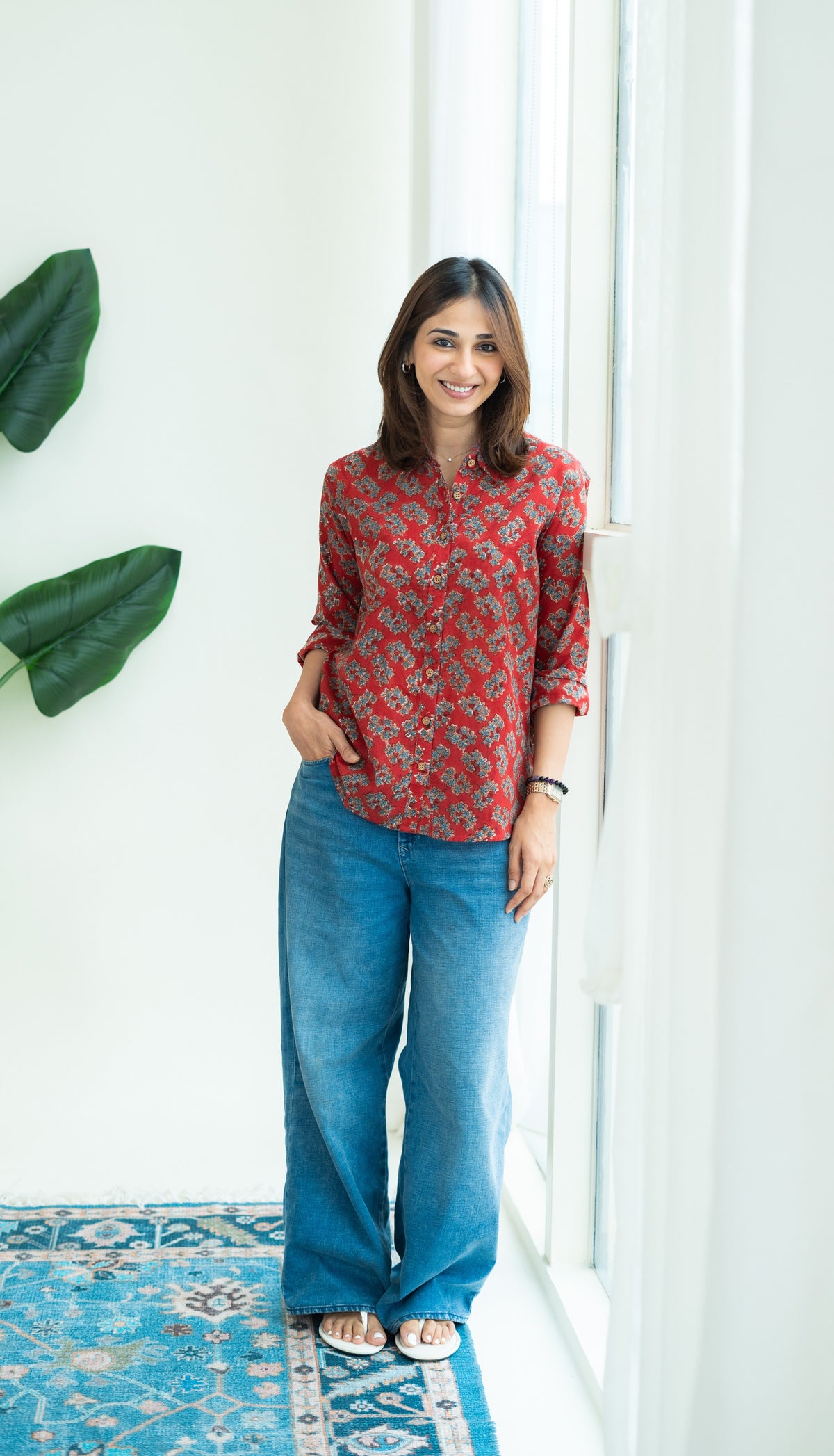 Jaipuri Madder Floral Block Print Cotton Shirt