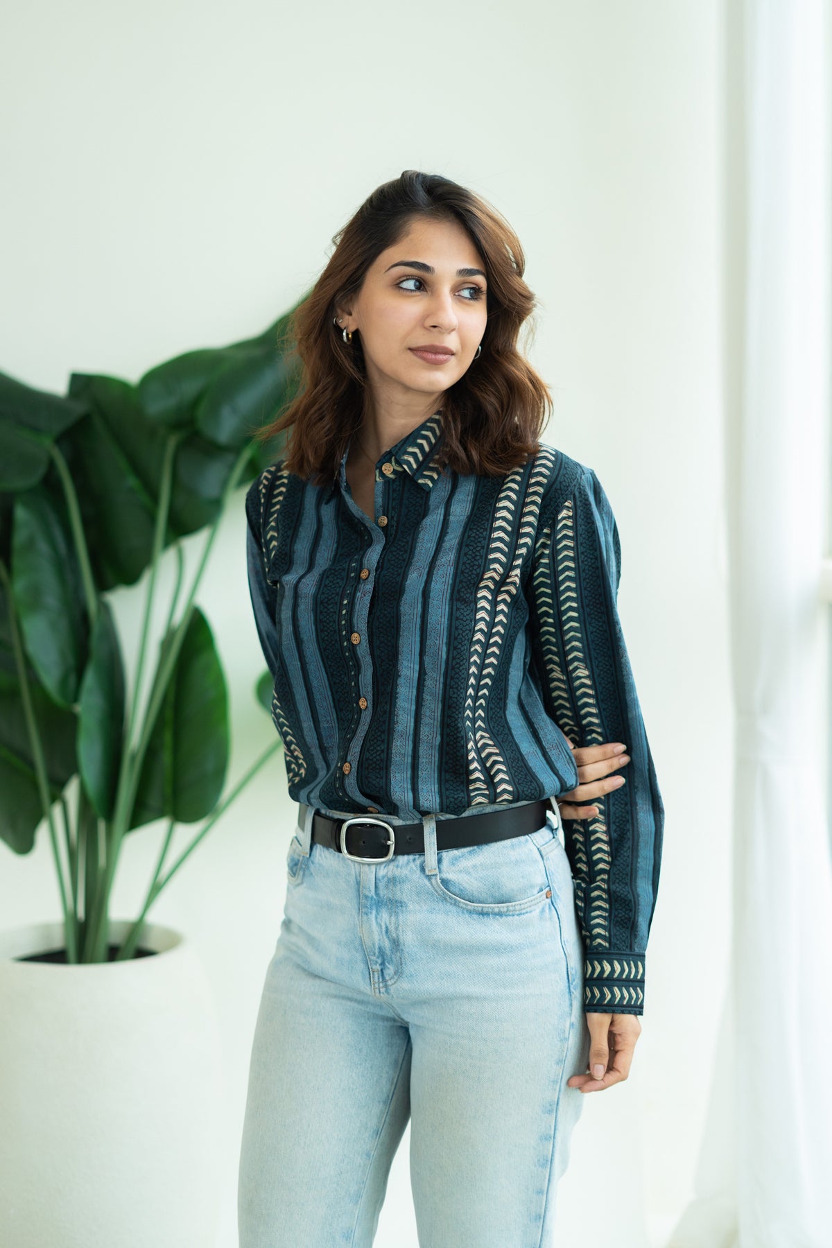Indigo Royale Stripe Handblock Cotton Shirt