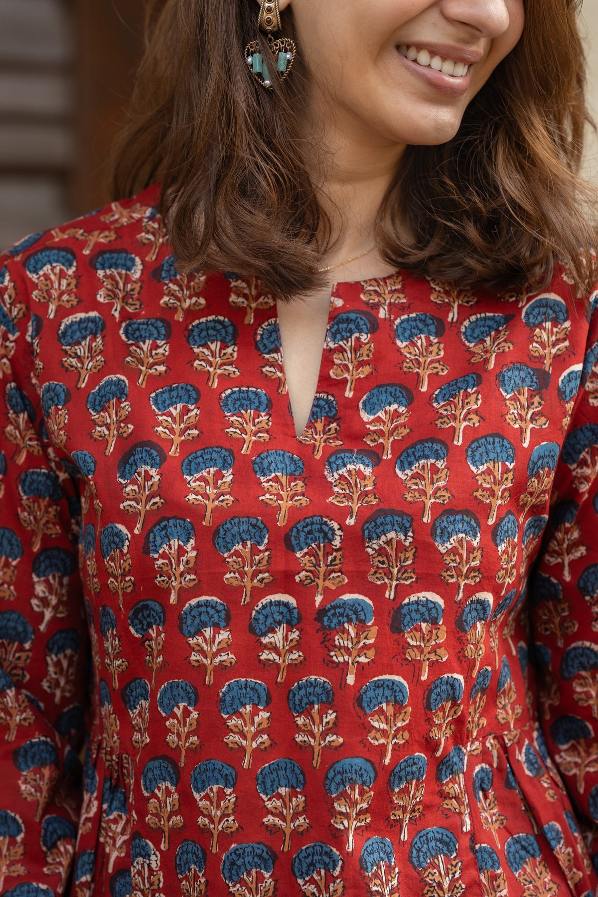Madder Yellow Floral Bell Sleeves Cotton Short Top