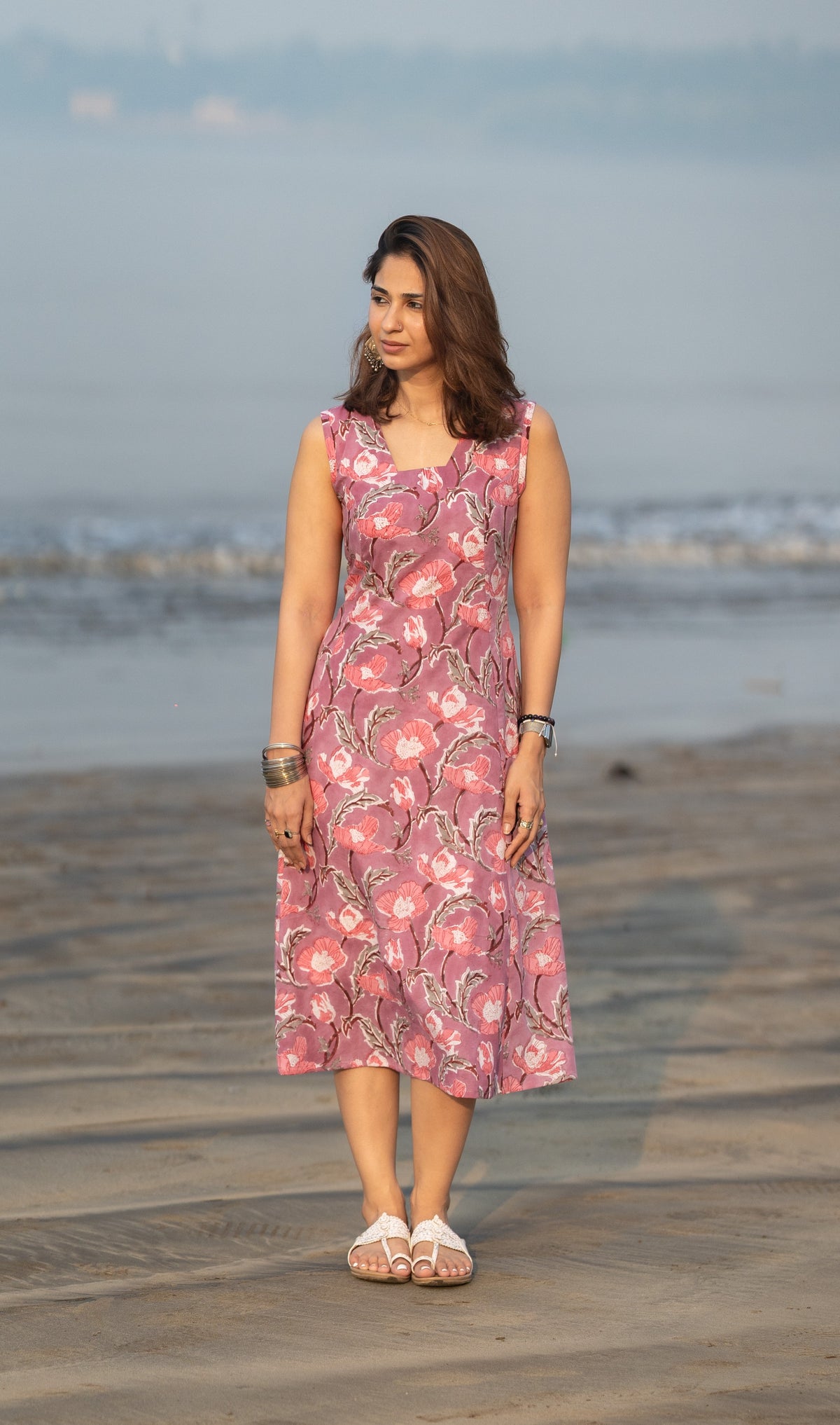 Purple Floral Lehren Cotton Corset Dress