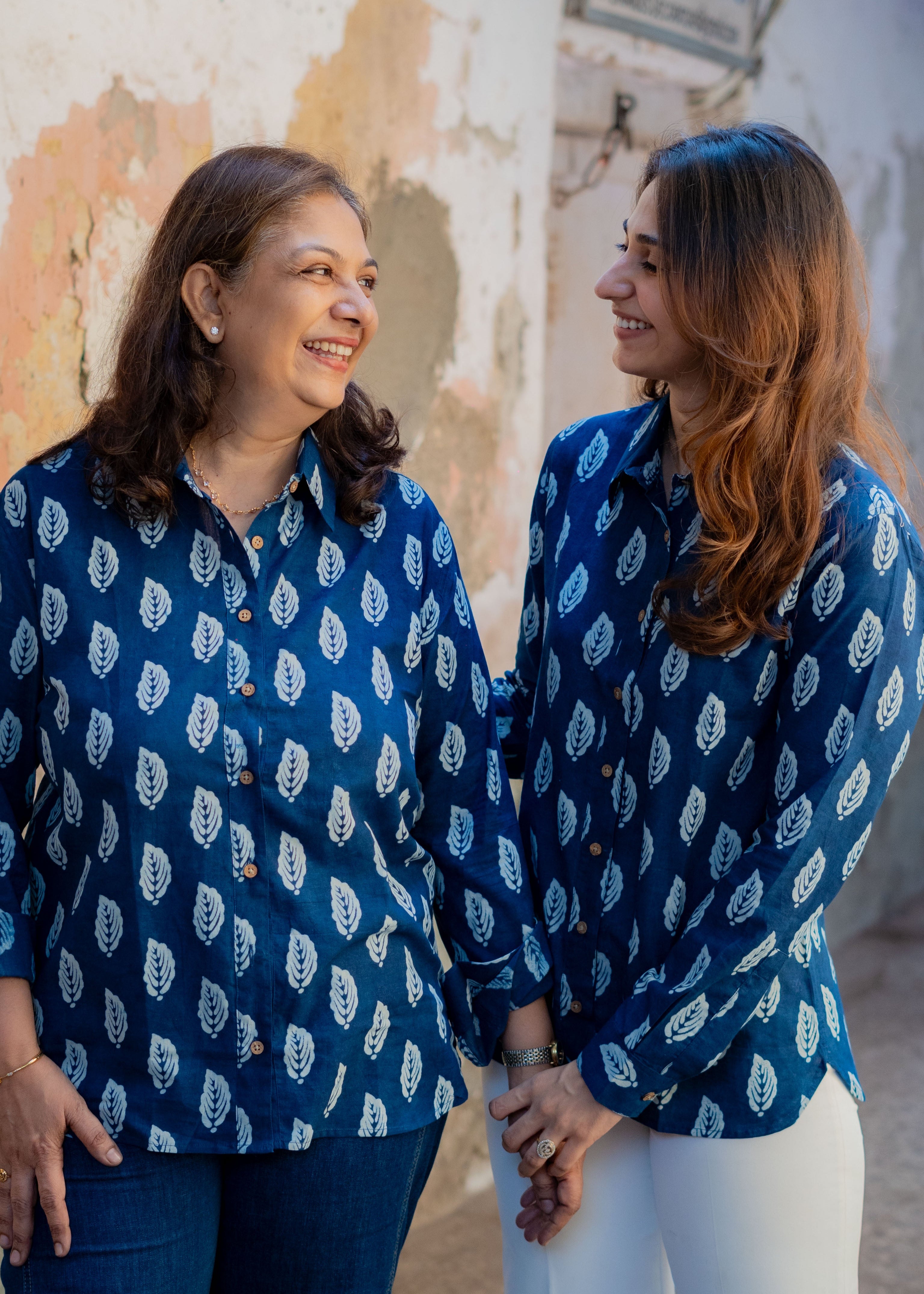 Navy Blue Leaf Handblock Print Shirt