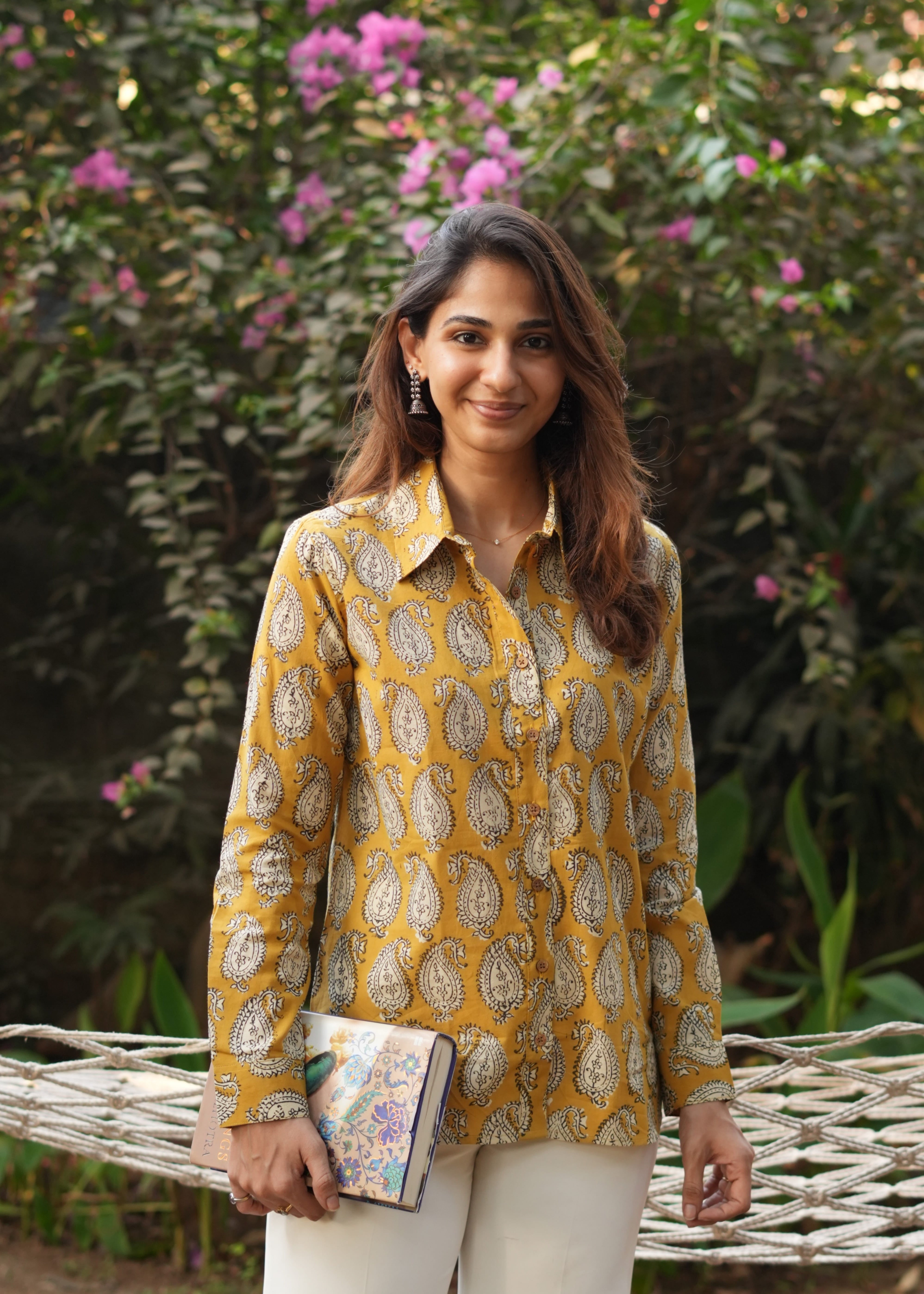 Mustard Mango Block Print Cotton Shirt