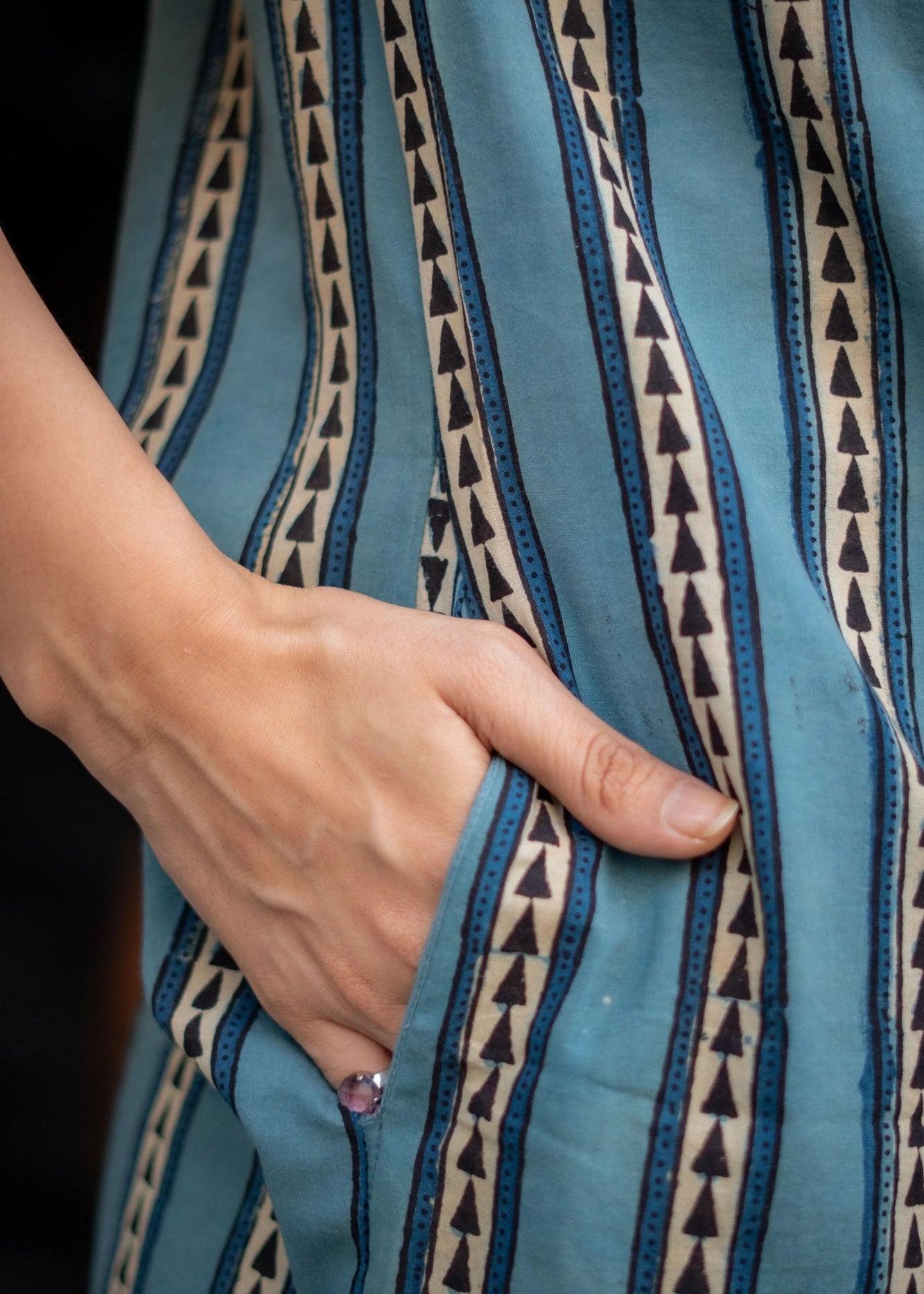 Indigo Ajrakh Stripe Shirt Kurti