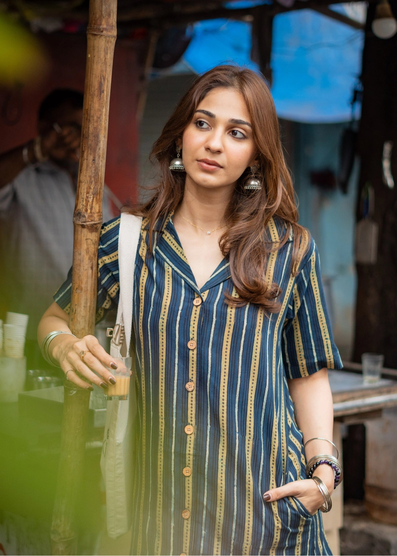 Navy Indigo Stripe Ajrakh Natural Dye Shirt Kurti