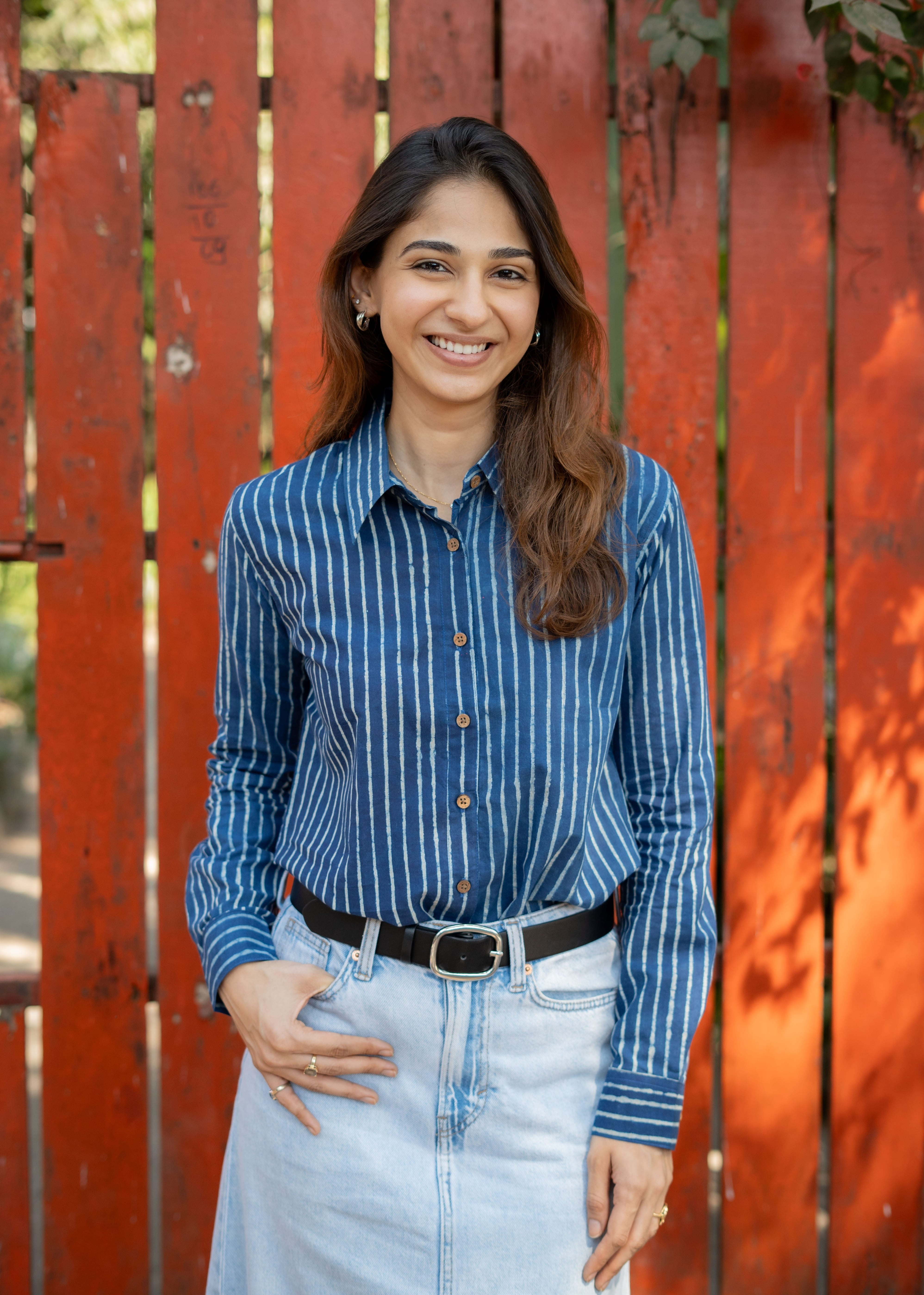 Blue Stripe Handblock Cotton Shirt
