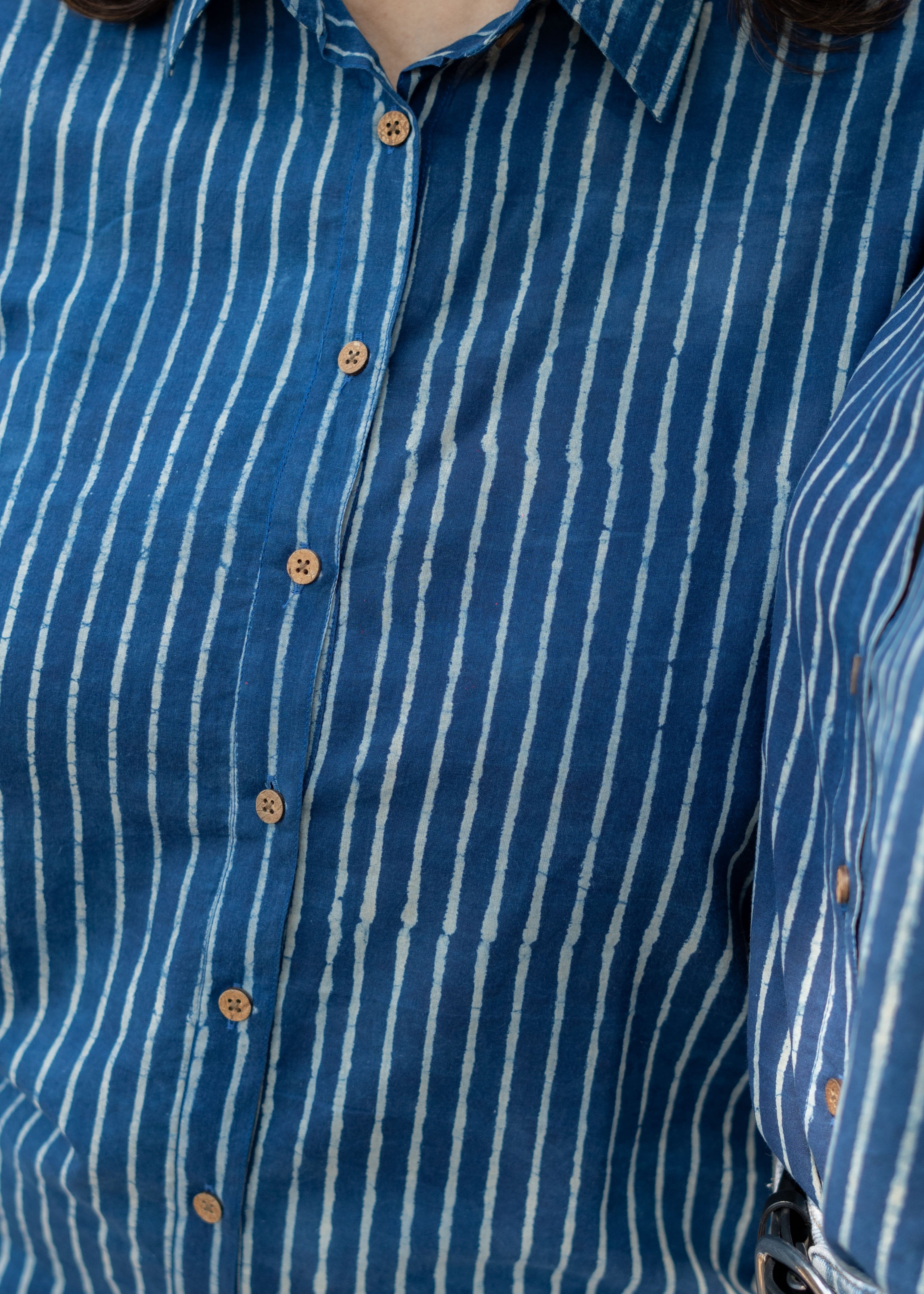 Blue Stripe Handblock Cotton Shirt