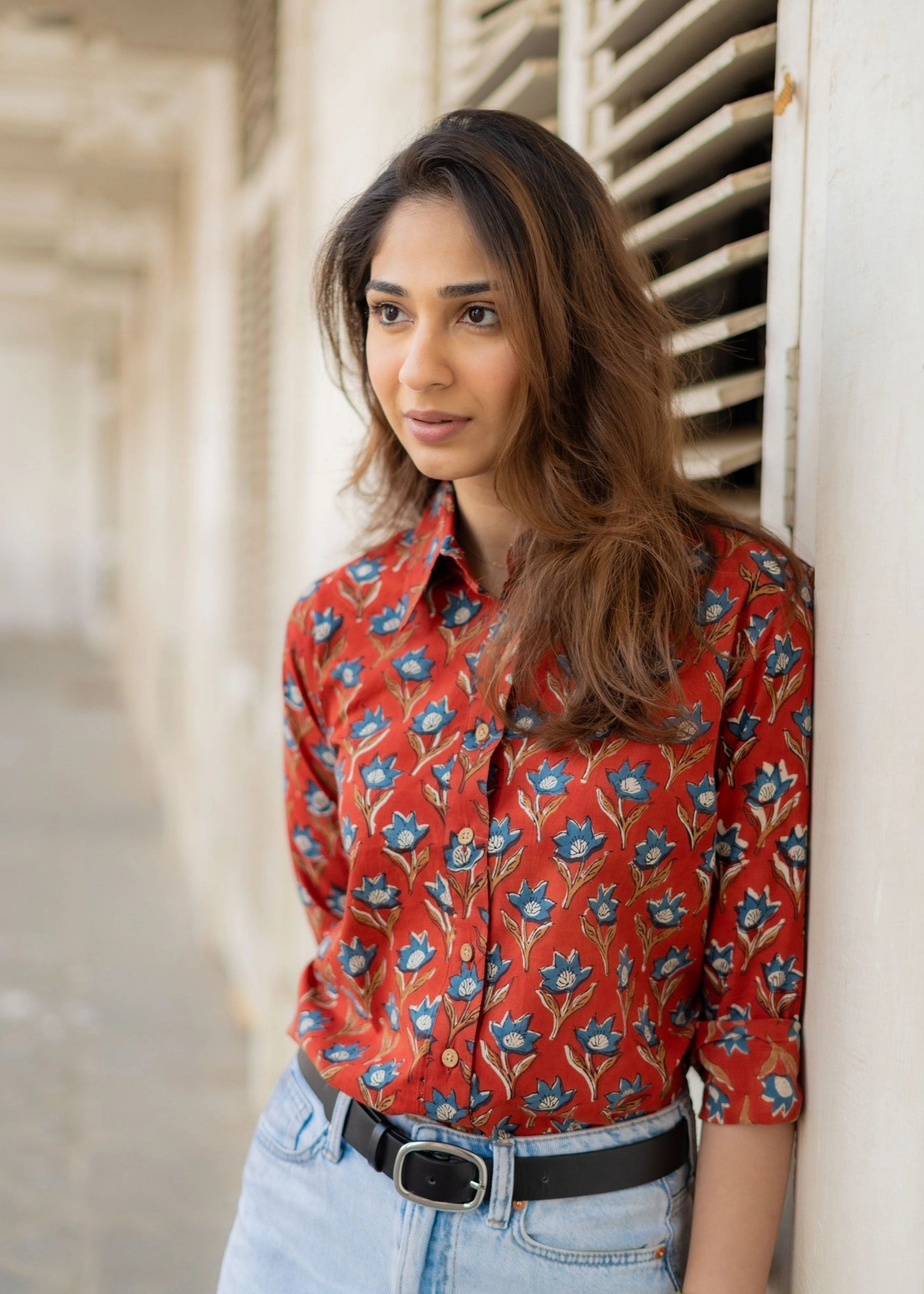 Red Bagru Block Print Shirt