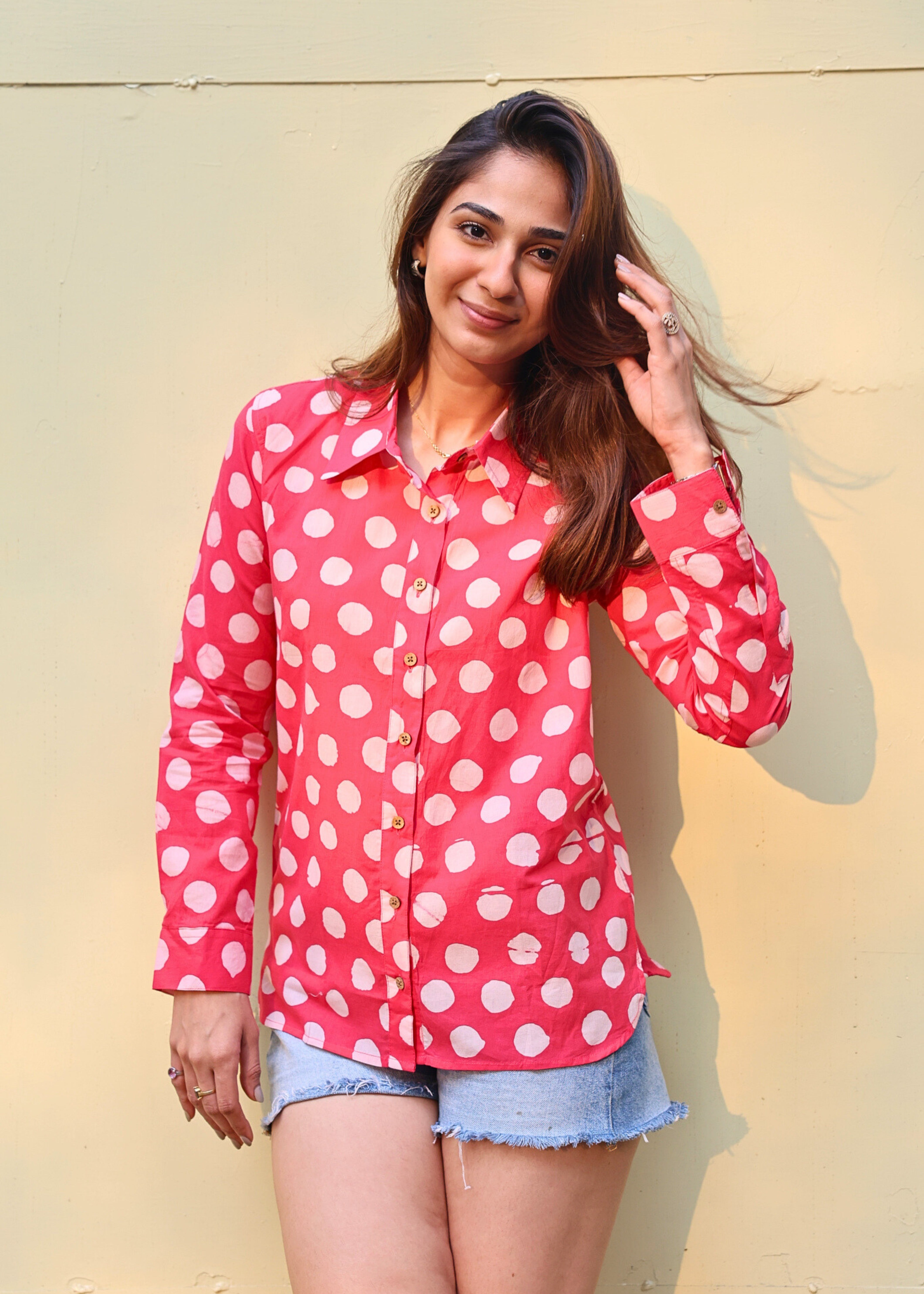 Pink Polka Handblock Shirt