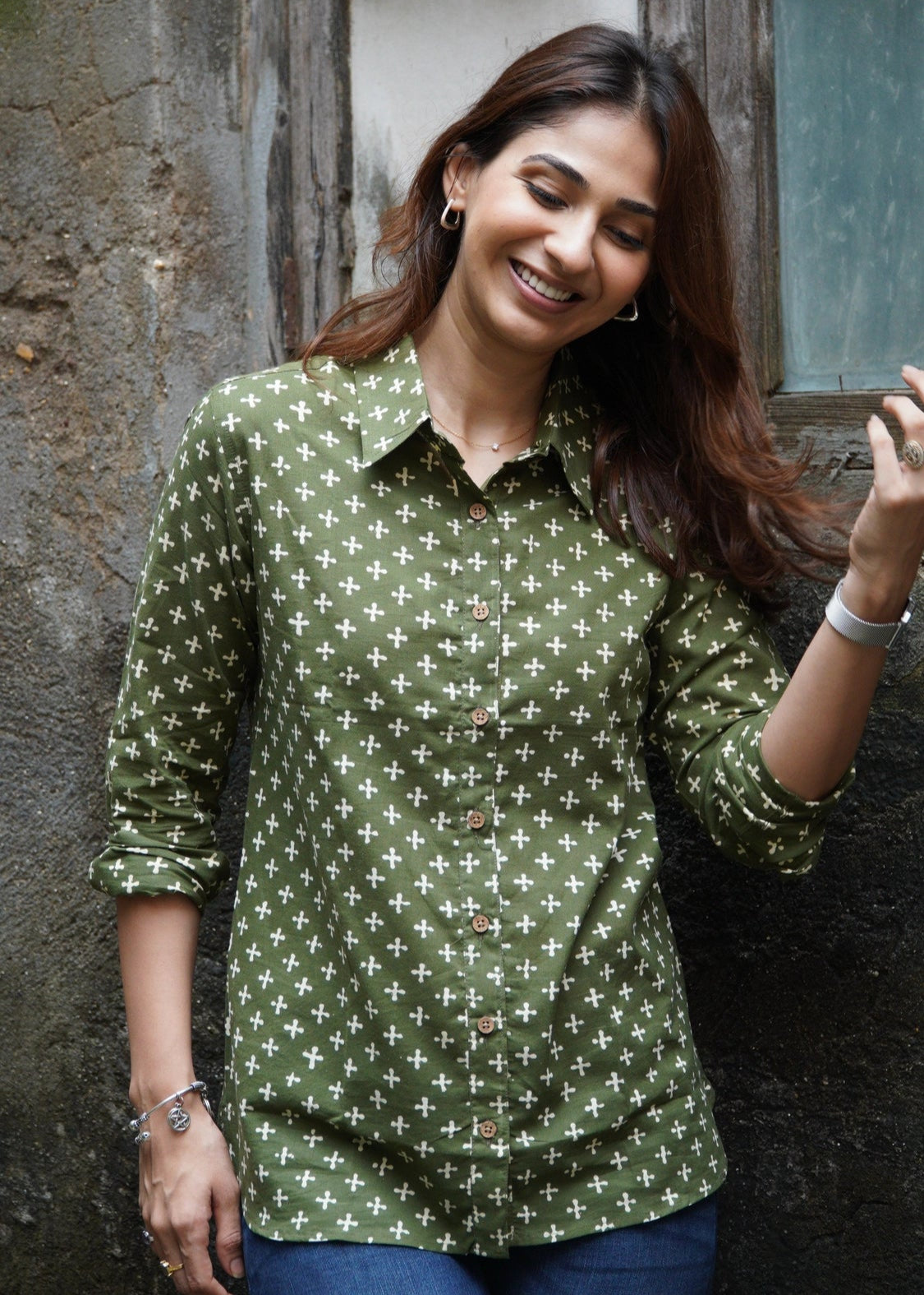 Green Batik Handblock Shirt