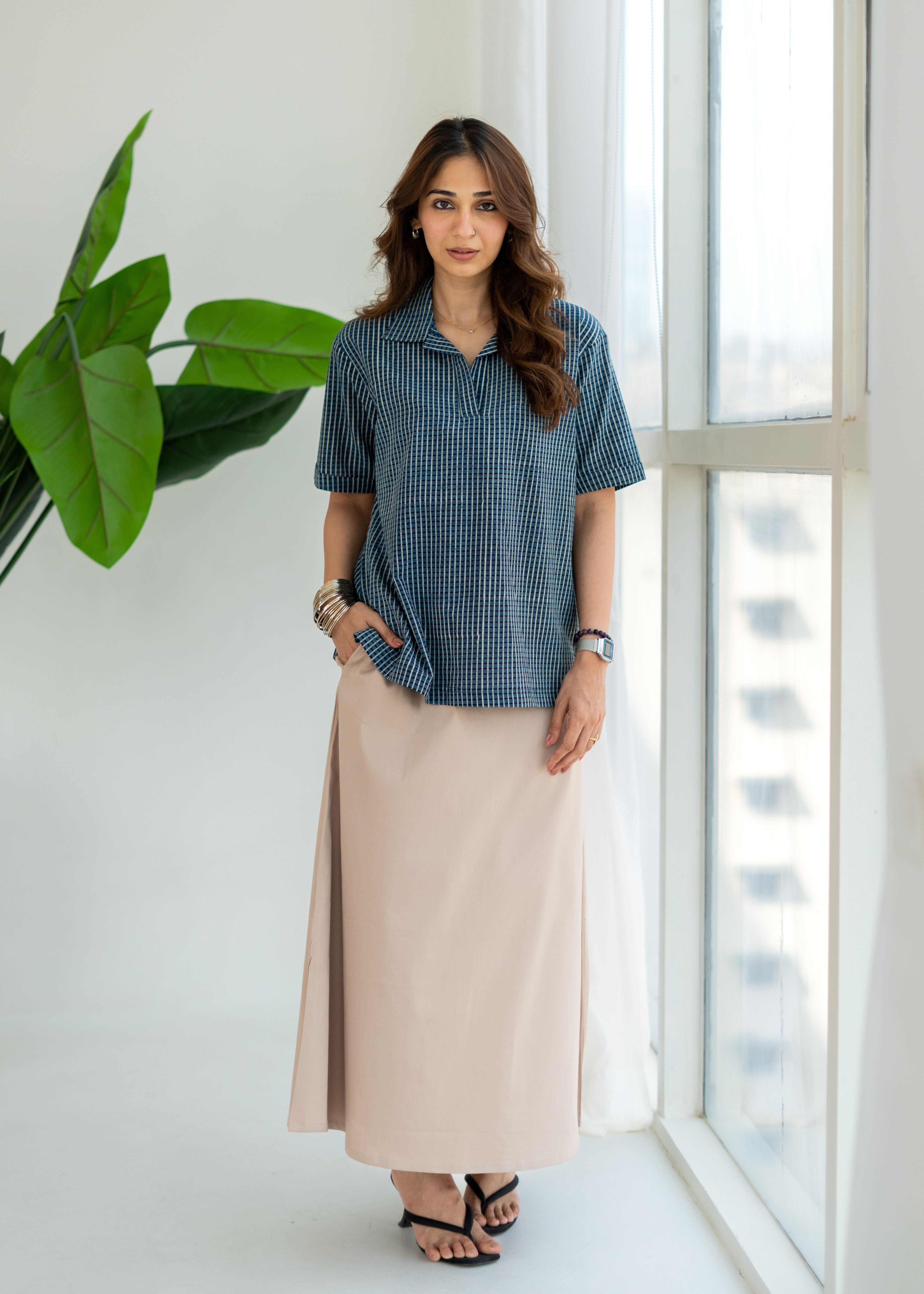 Indigo Ajrakh Checks Unisex Cotton T Shirt