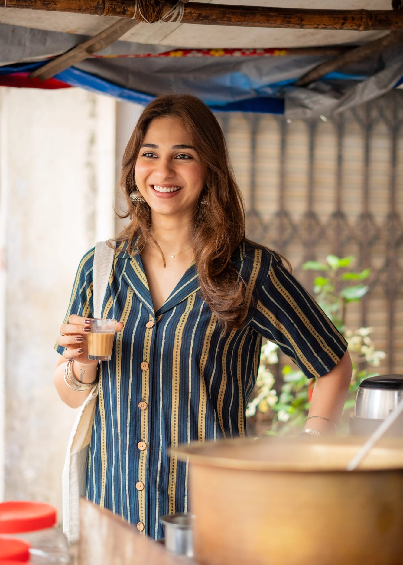 Navy Indigo Stripe Ajrakh Natural Dye Shirt Kurti