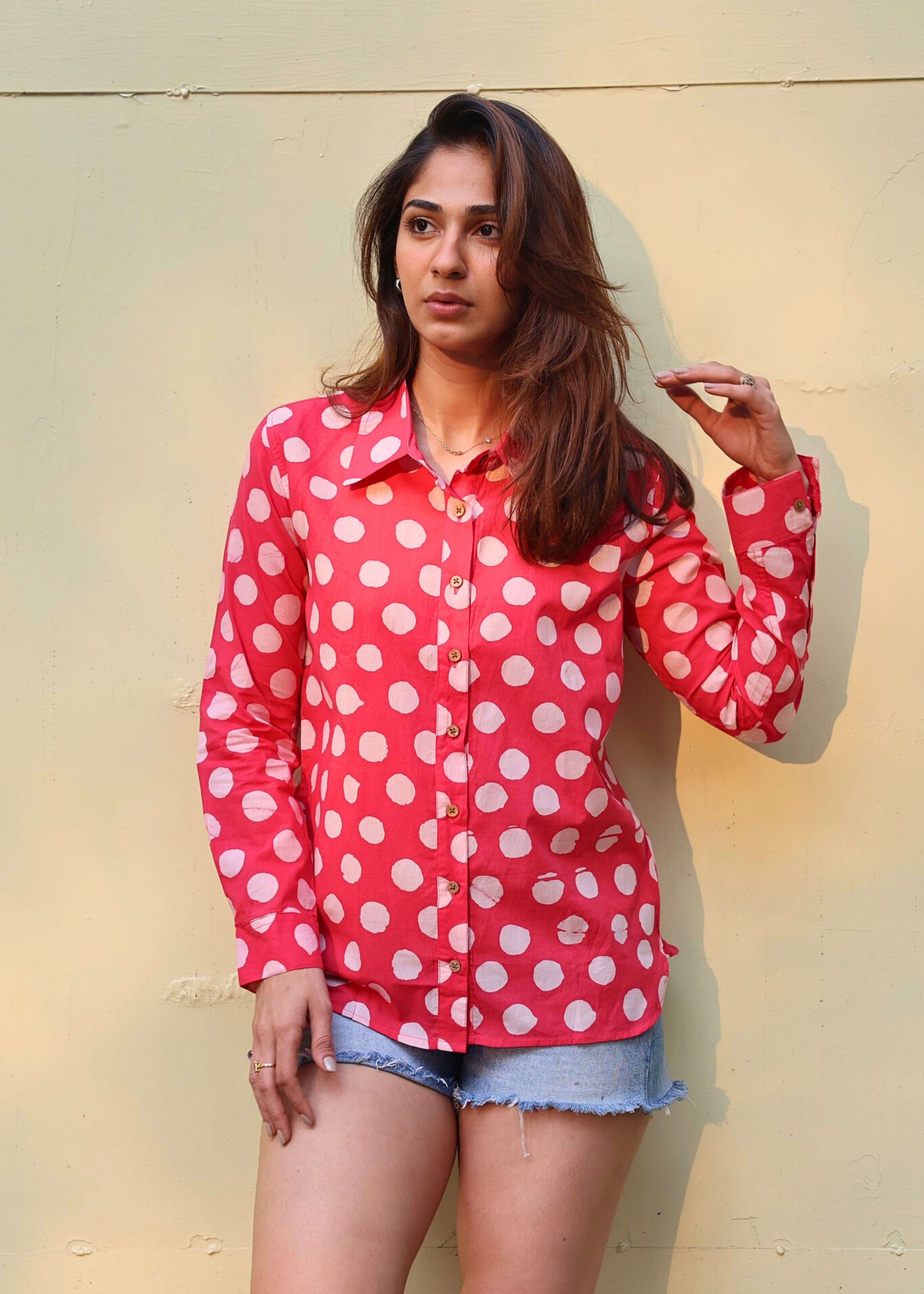 Pink Polka Handblock Shirt