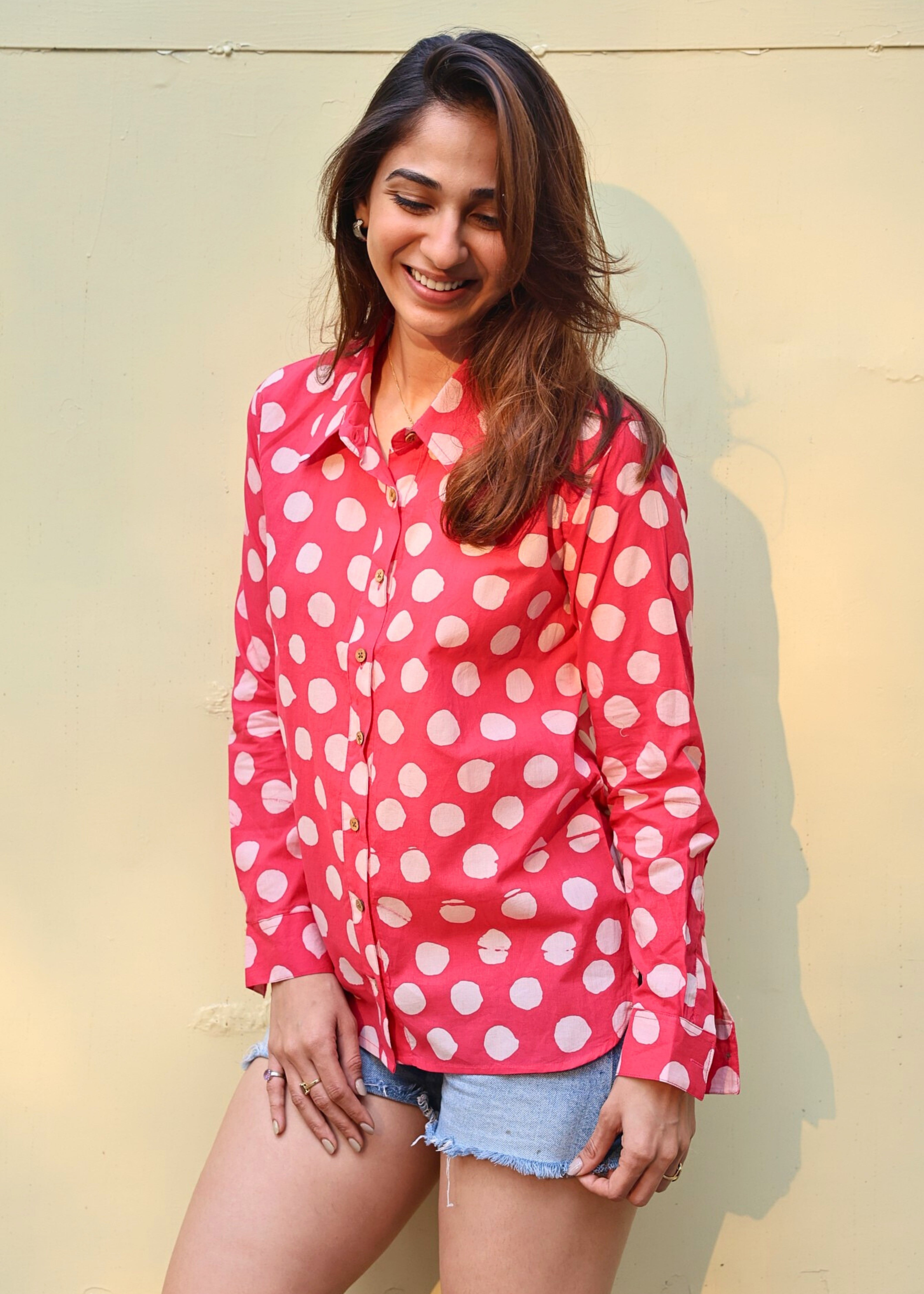 Pink Polka Handblock Shirt