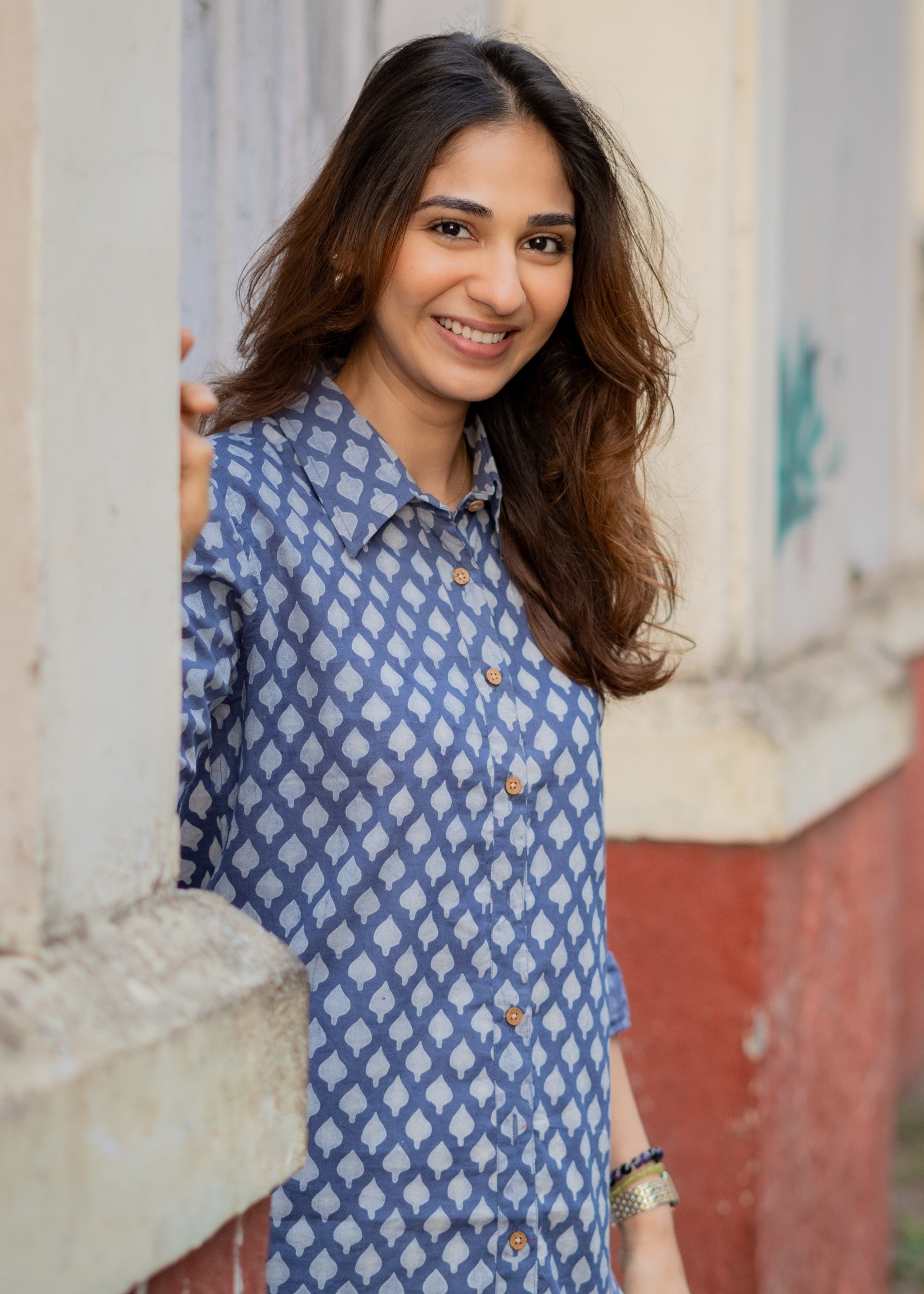 Blue Spade Block Print Shirt