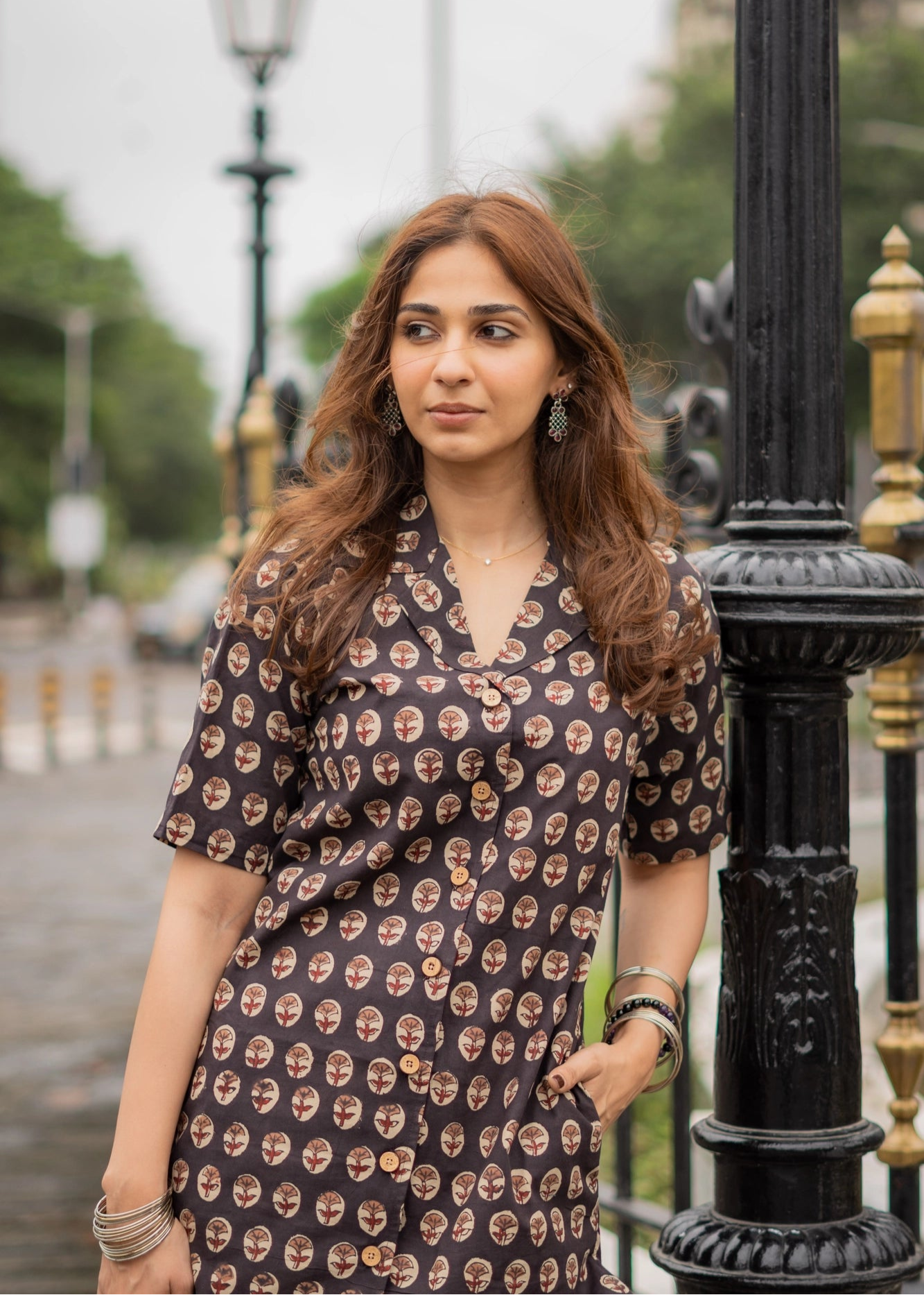 Brown Bagru Motif Handblock Shirt Kurti