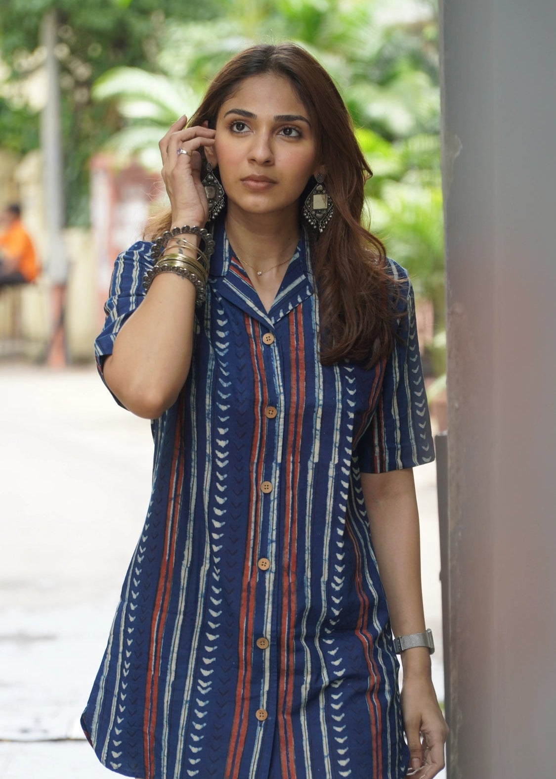 Indigo Stripe Handblock Cotton Shirt Kurti