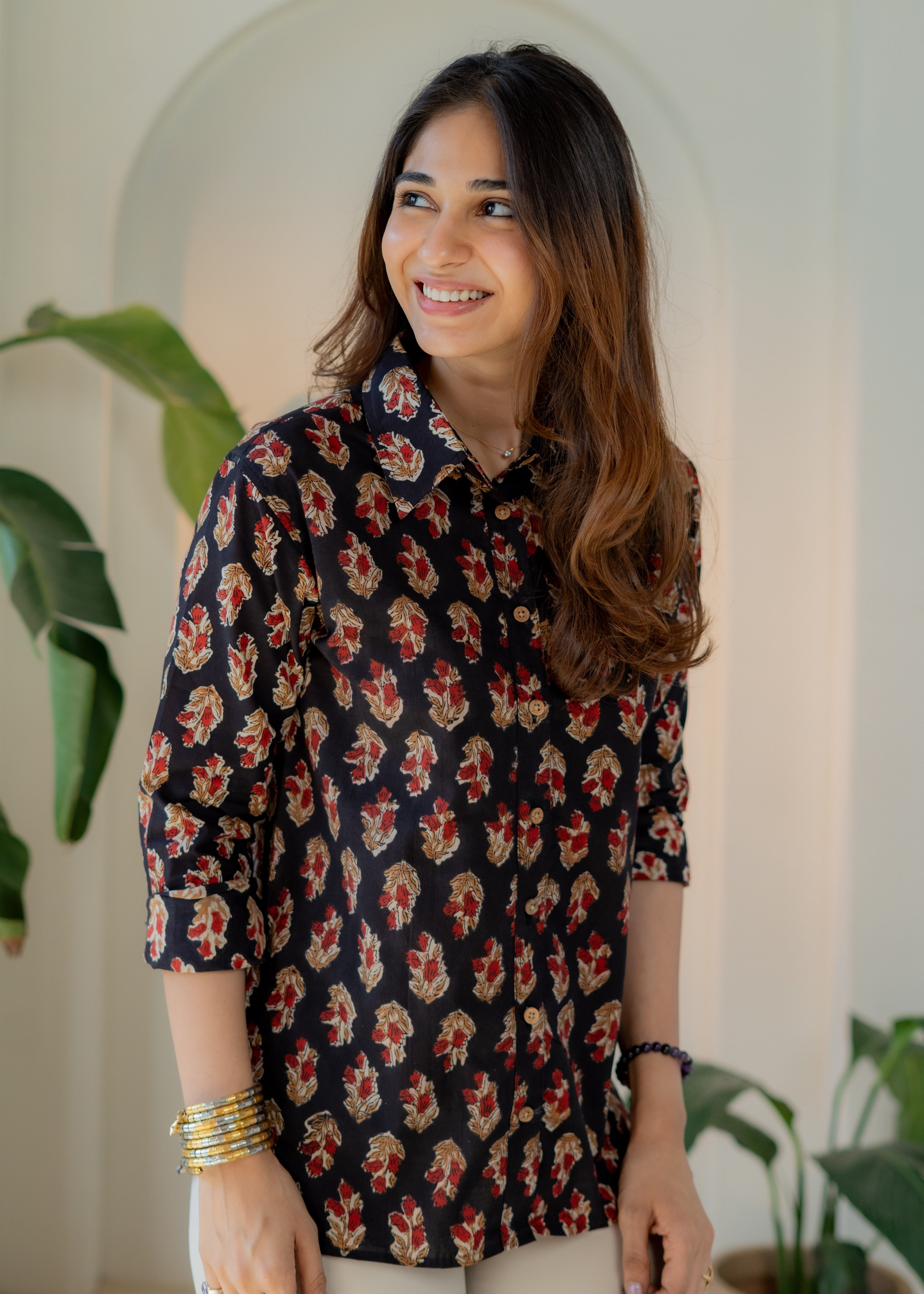 Bagru Red Floral Block Print Shirt