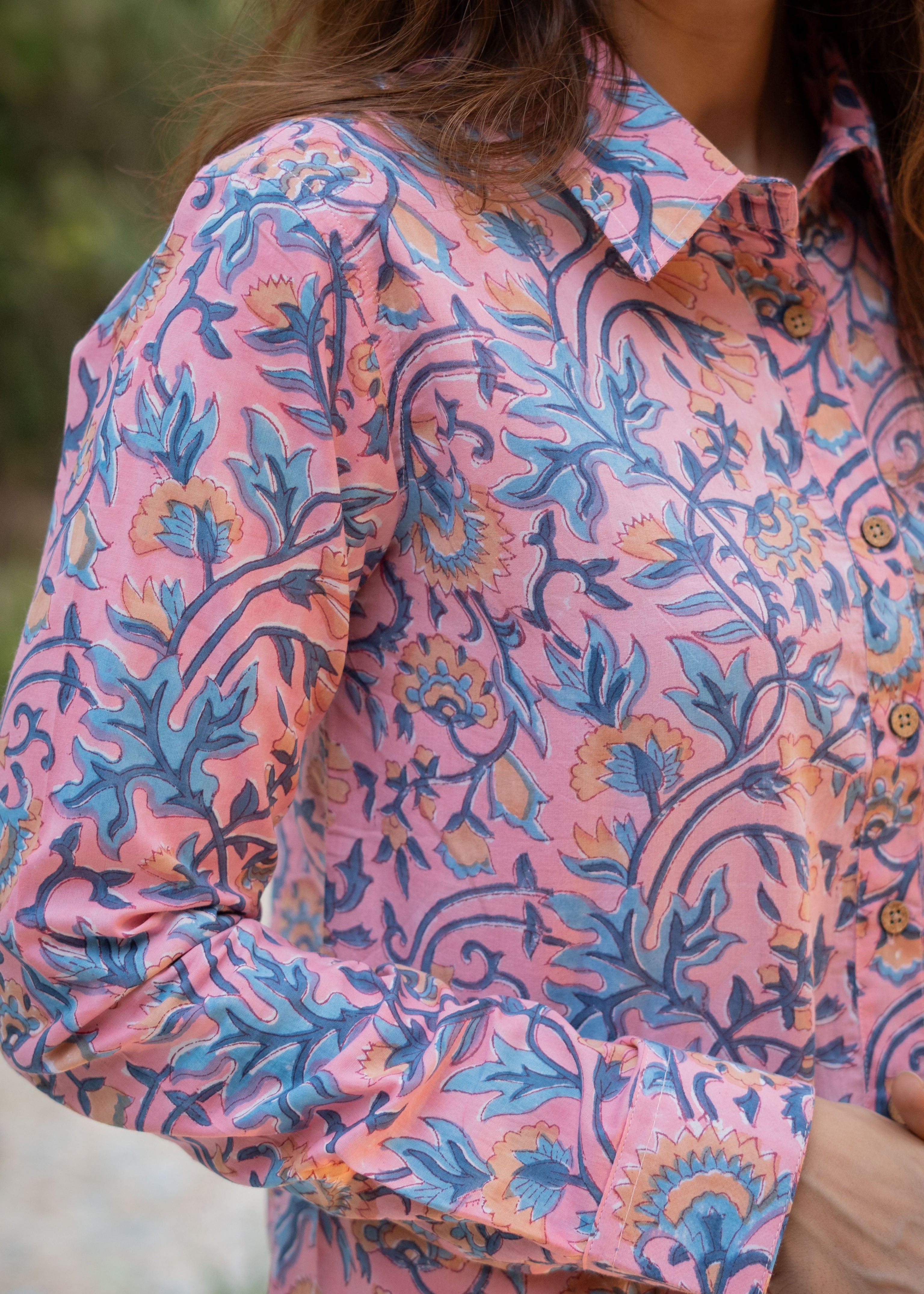 Pink Floral Handblock Shirt