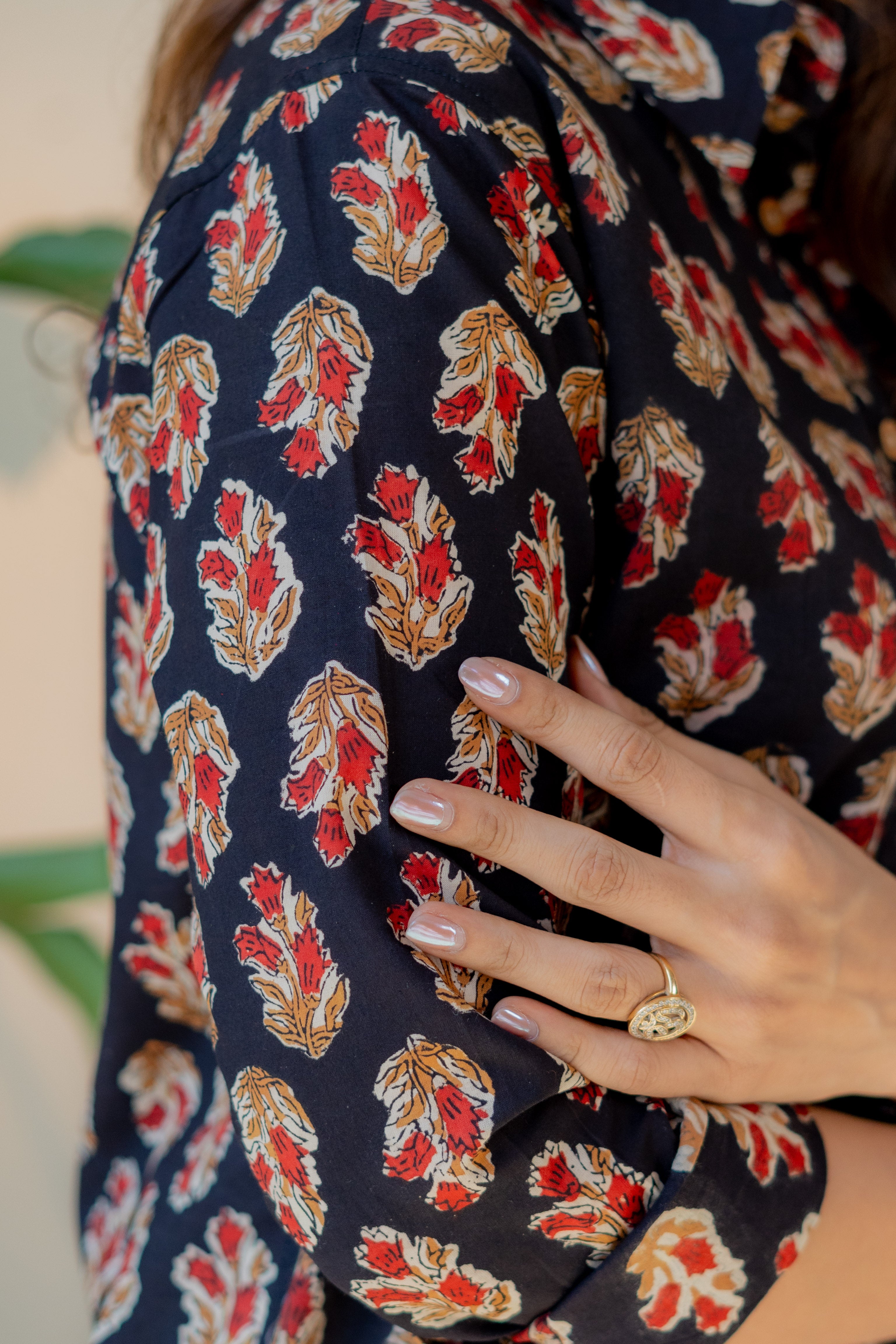 Bagru Red Floral Block Print Shirt