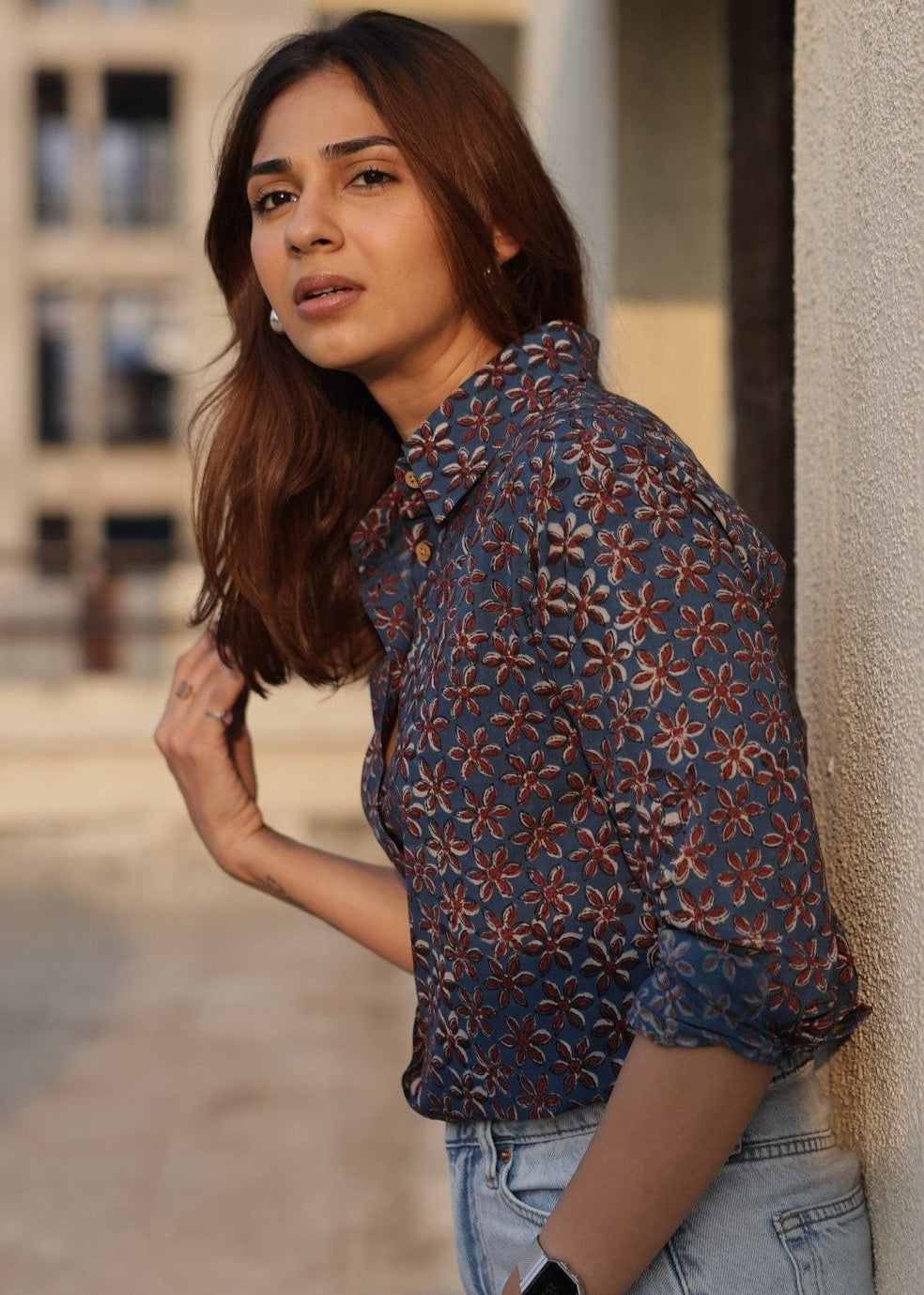 Indigo Star Handblock Cotton Shirt