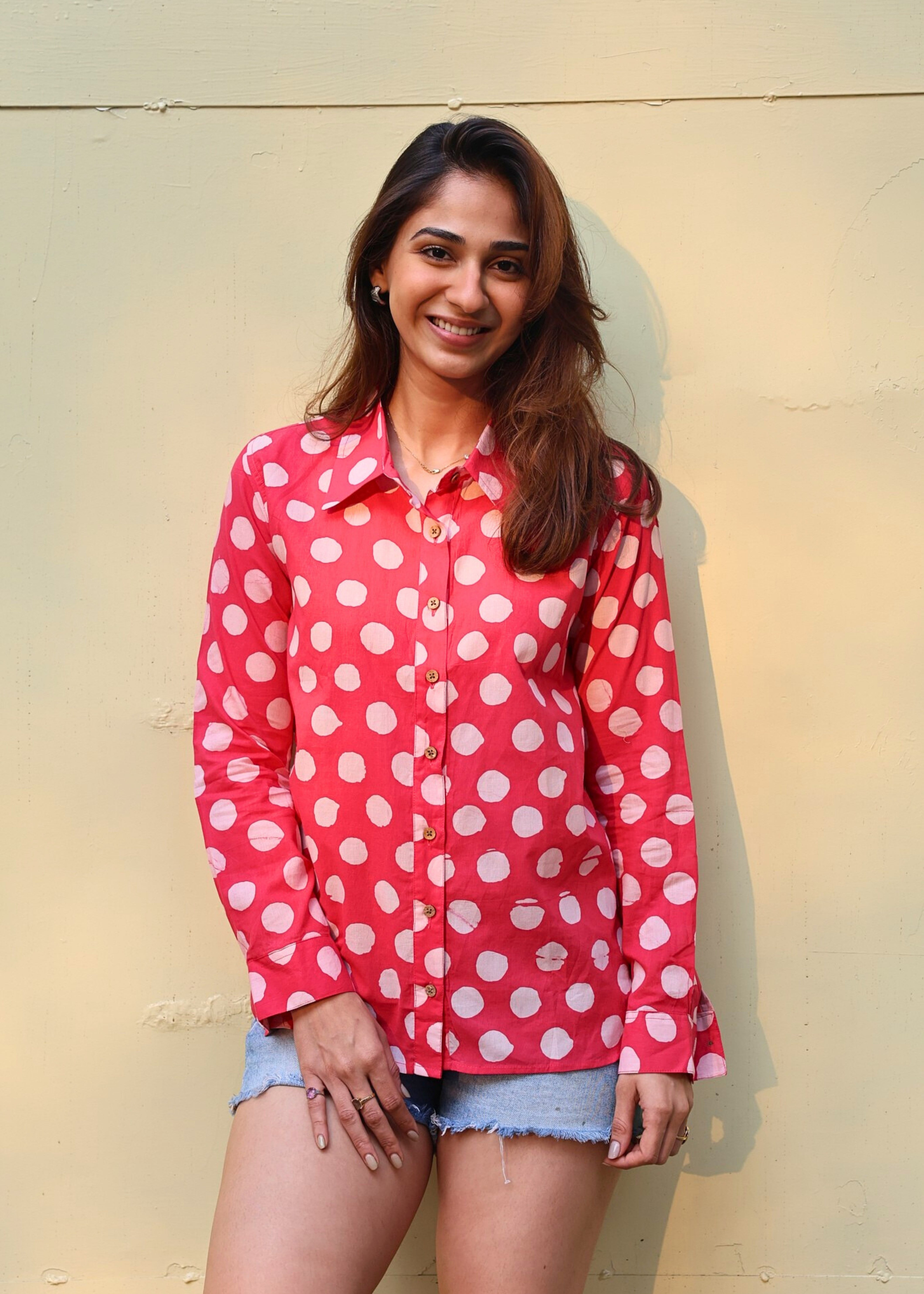 Pink Polka Handblock Shirt