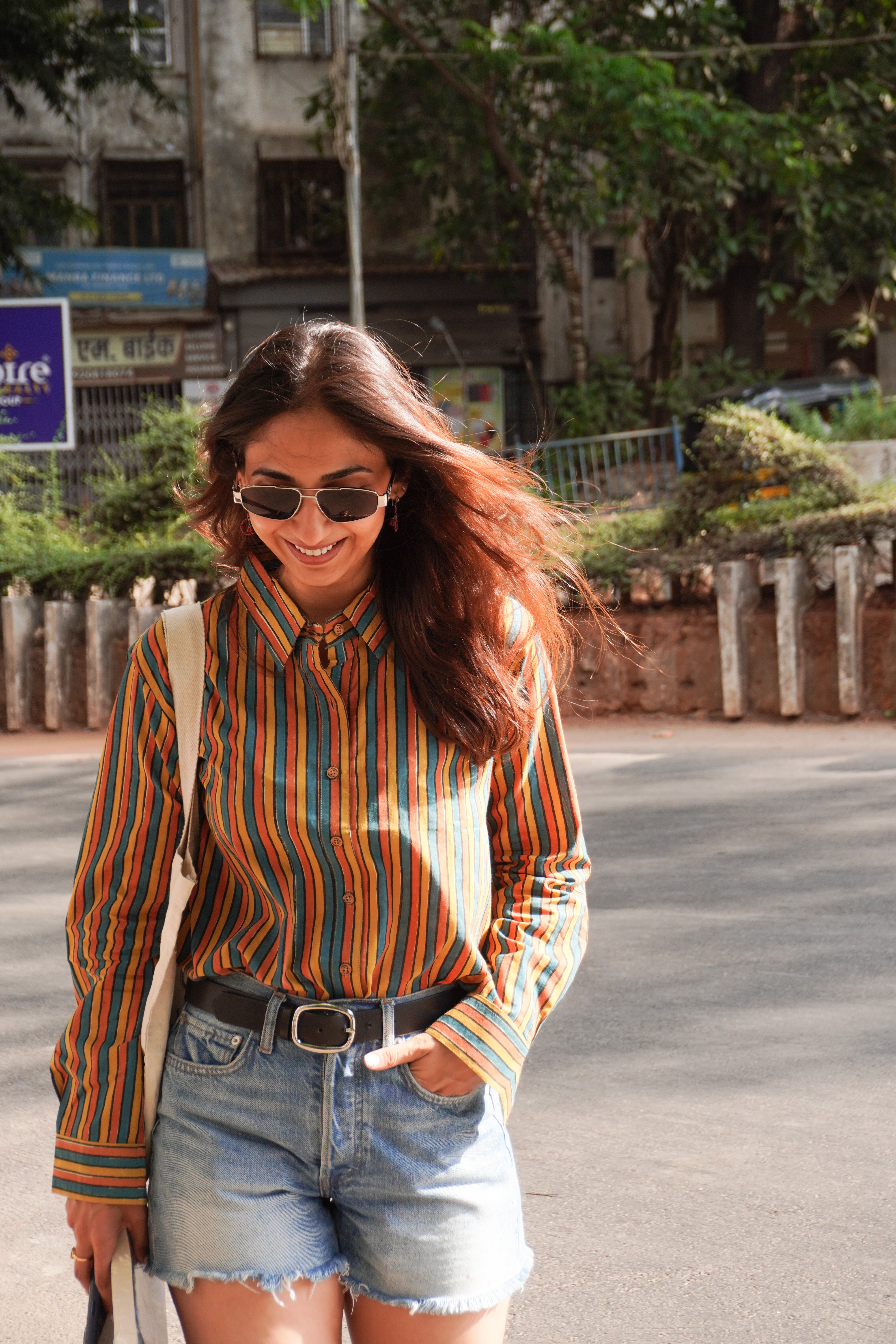Jaipuri Rangeen Stripe Handblock Cotton Shirt