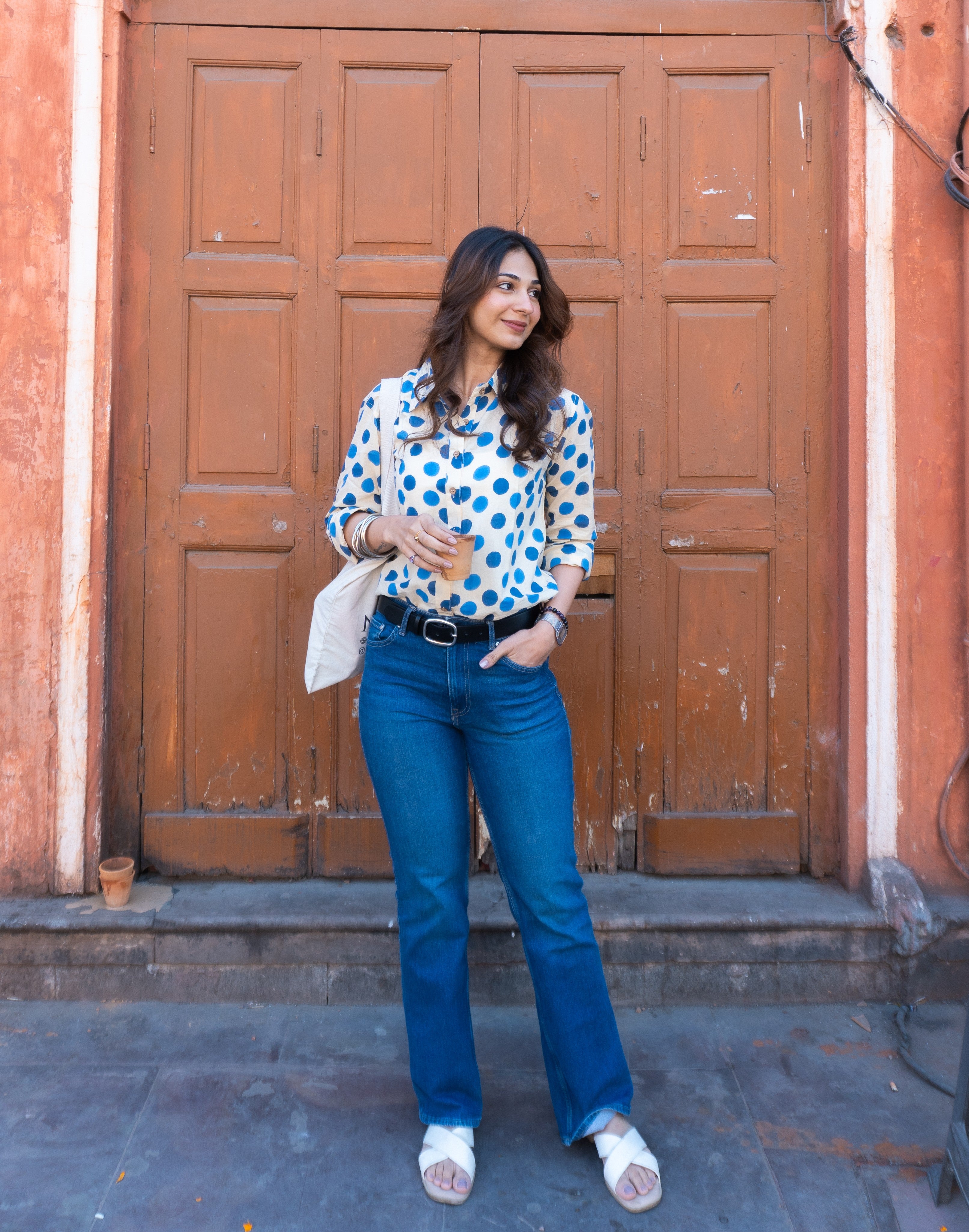 Jaipuri Polka Handblock Cotton Shirt