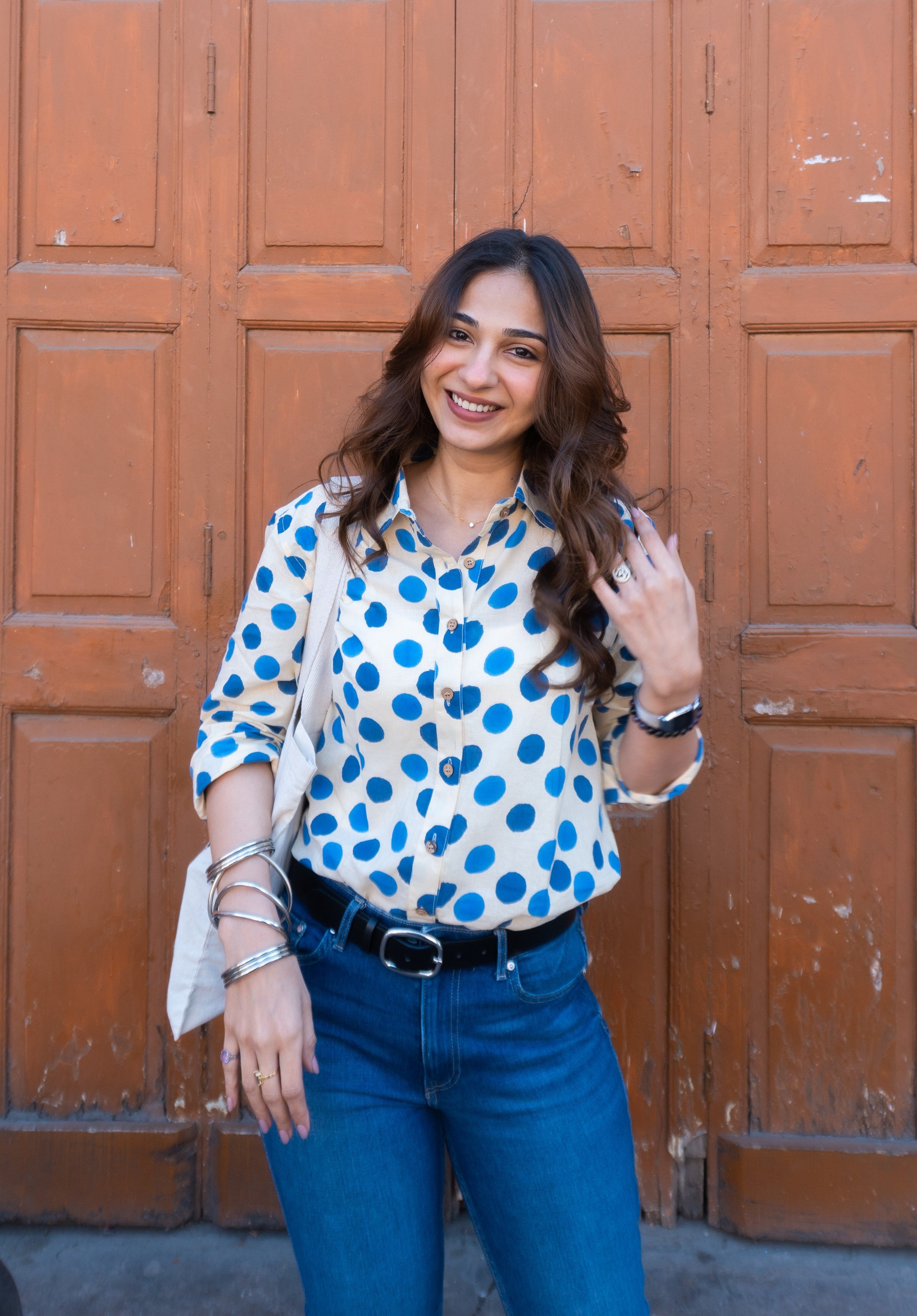 Jaipuri Polka Handblock Cotton Shirt