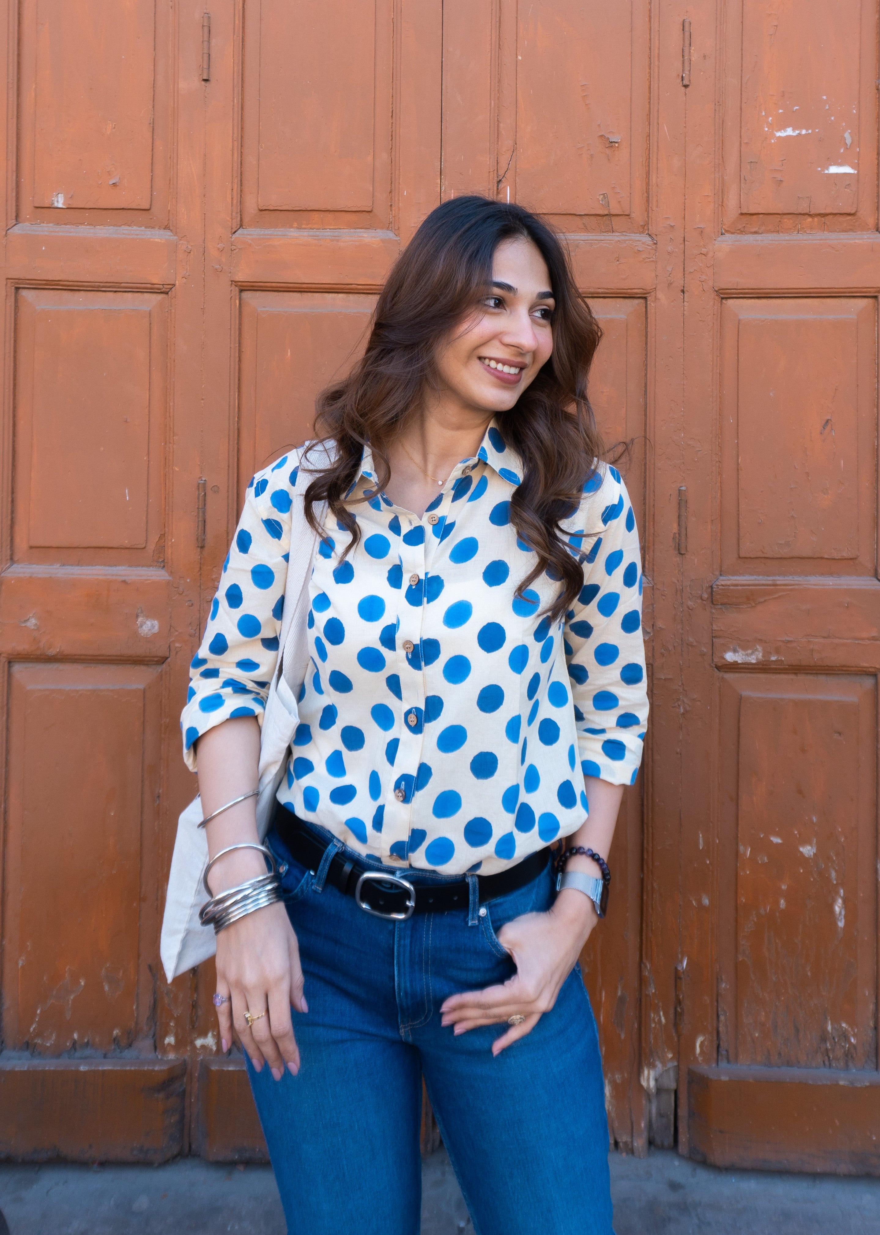Jaipuri Polka Handblock Cotton Shirt