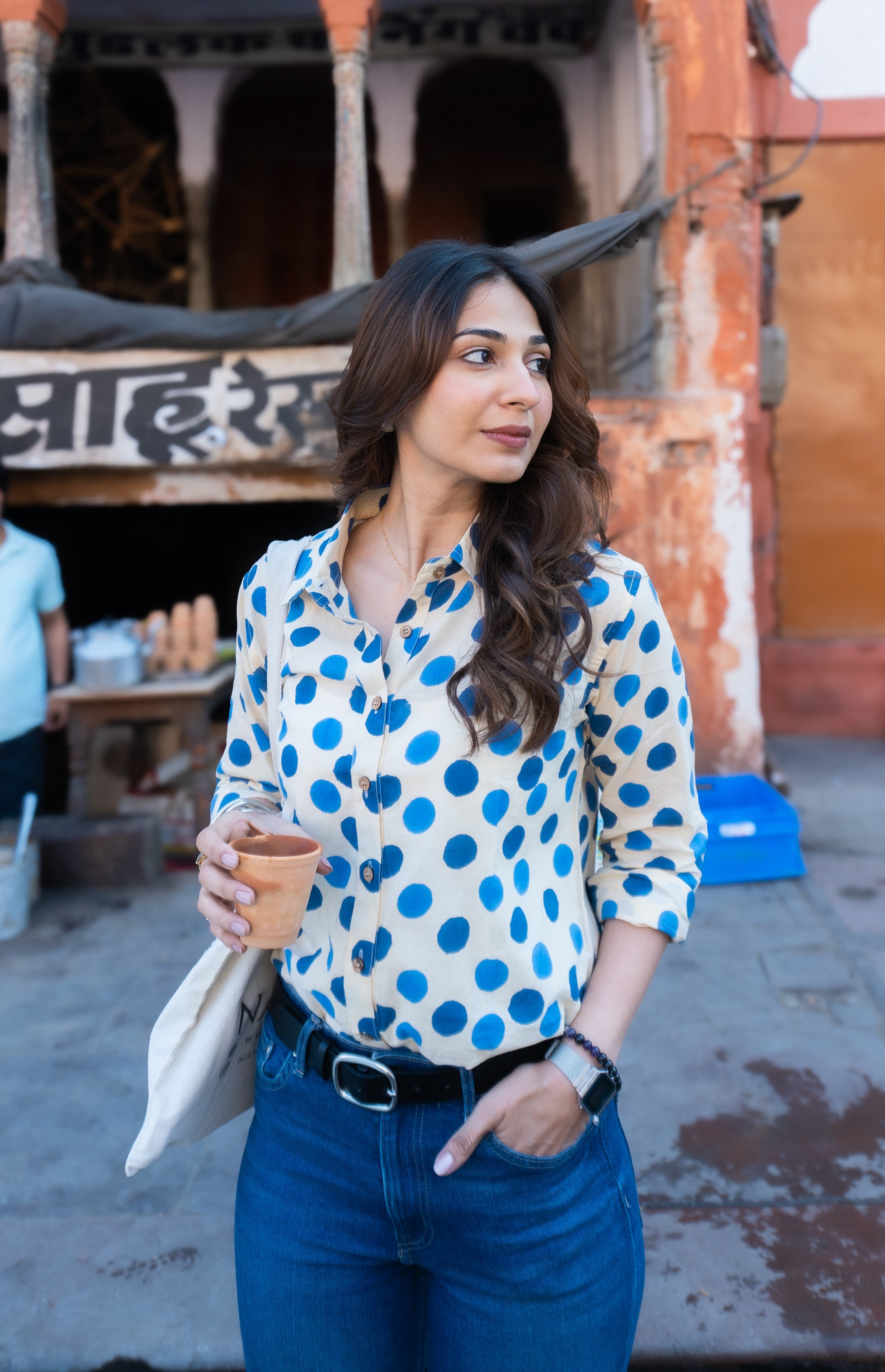 Jaipuri Polka Handblock Cotton Shirt